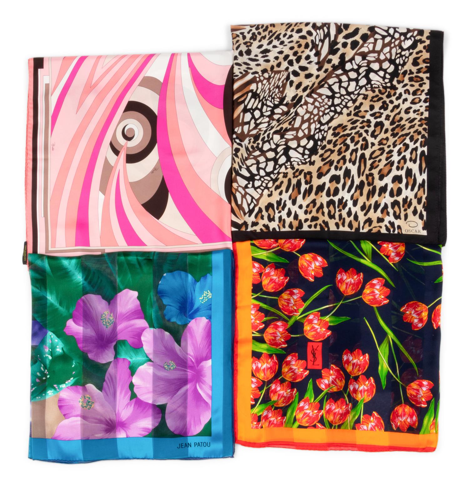 Collection of Nine Designer Scarves, 1980-1990s