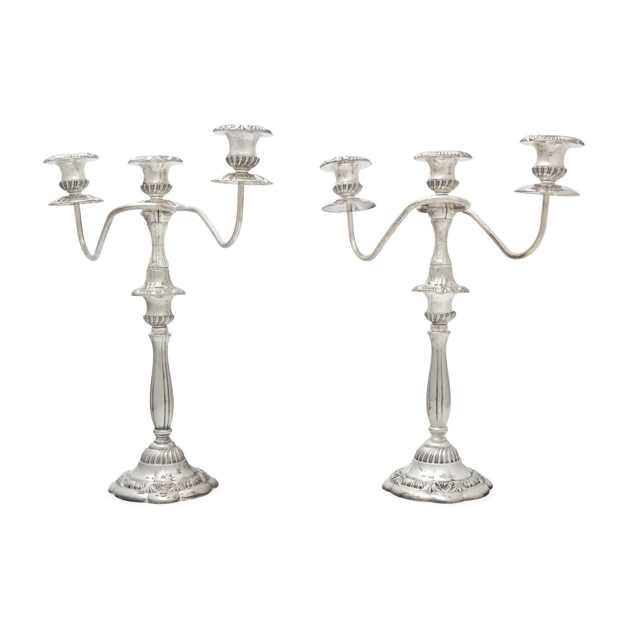 A Pair of Italian Silver-Plate Three-Light Candelabra
