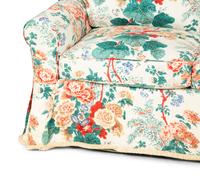 A Printed Cotton-Upholstered Three-Cushion Sofa, Club Chair and Ottoman