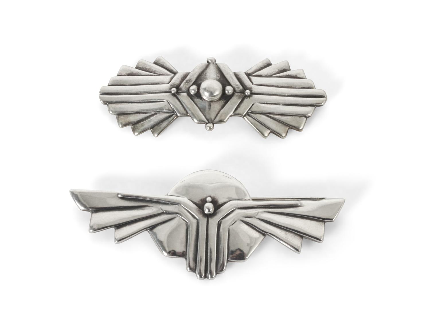 Two Southwestern Style Brooches, David Dear, Largest width 3 inches.