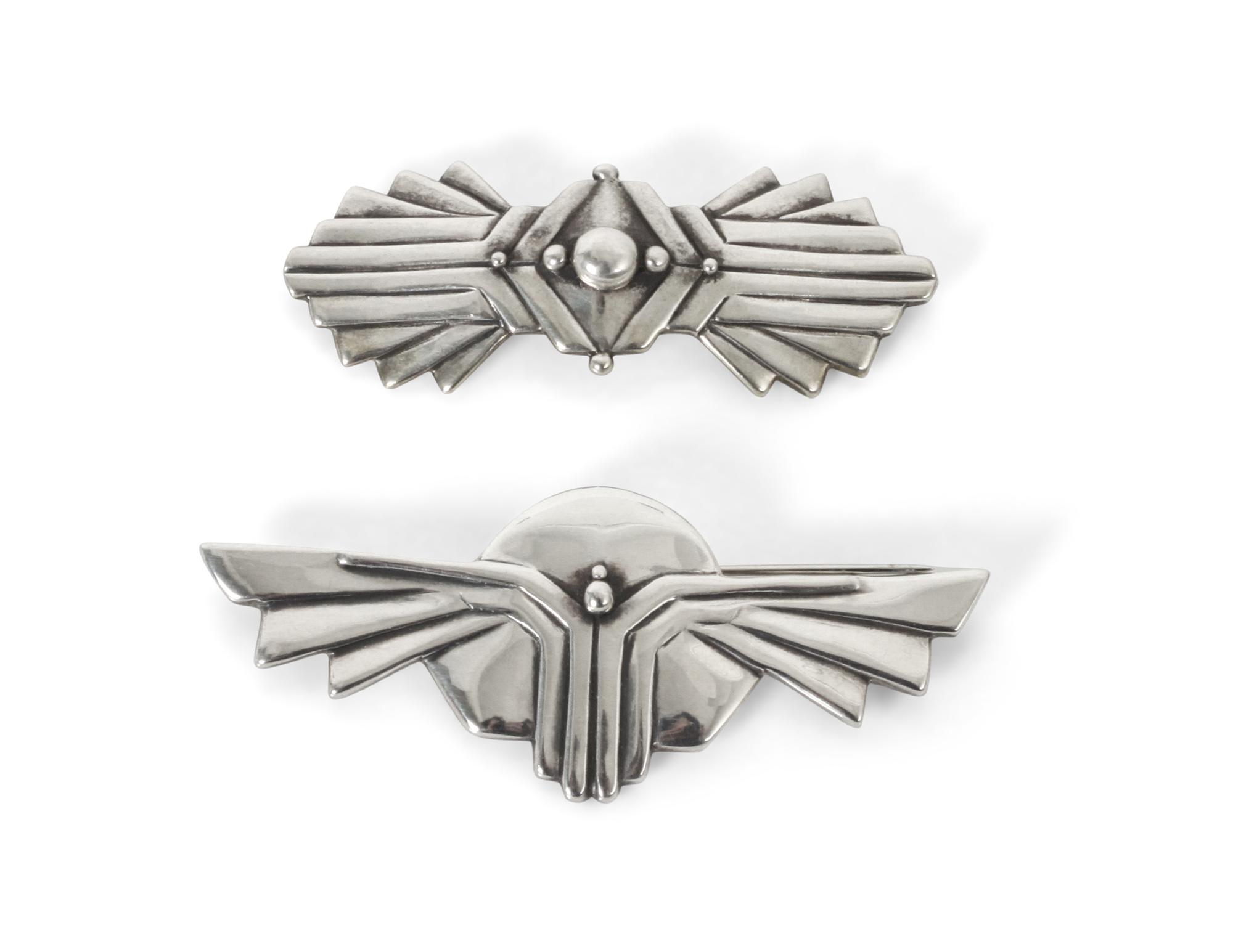 Two Southwestern Style Brooches, David Dear, Largest width 3 inches.