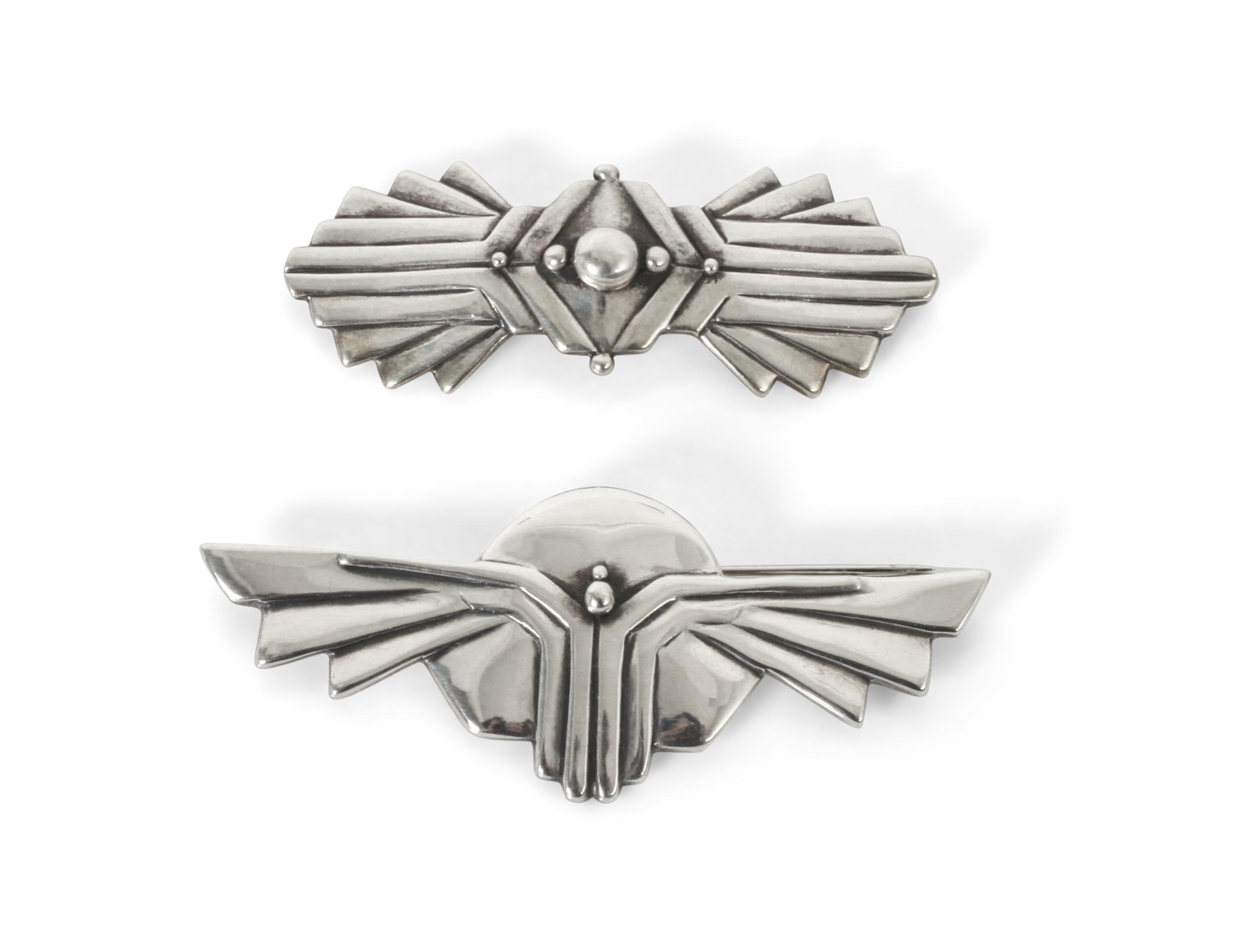 Two Southwestern Style Brooches, David Dear, Largest width 3 inches.