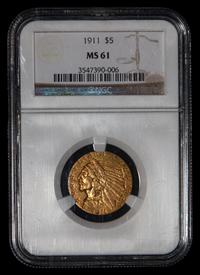 A 1911 Indian Head $5 Gold Coin (NGC MS61)