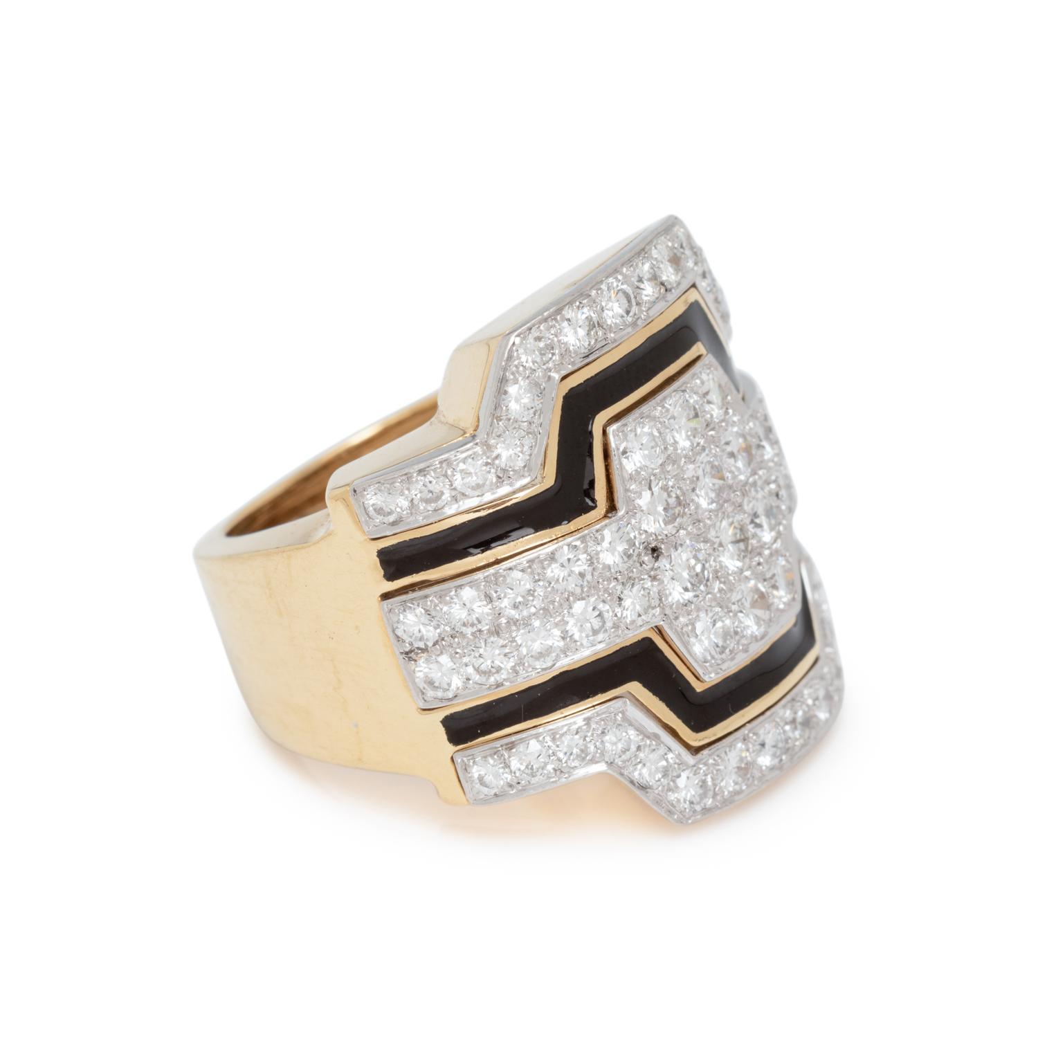 DAVID WEBB, DIAMOND AND ENAMEL RING