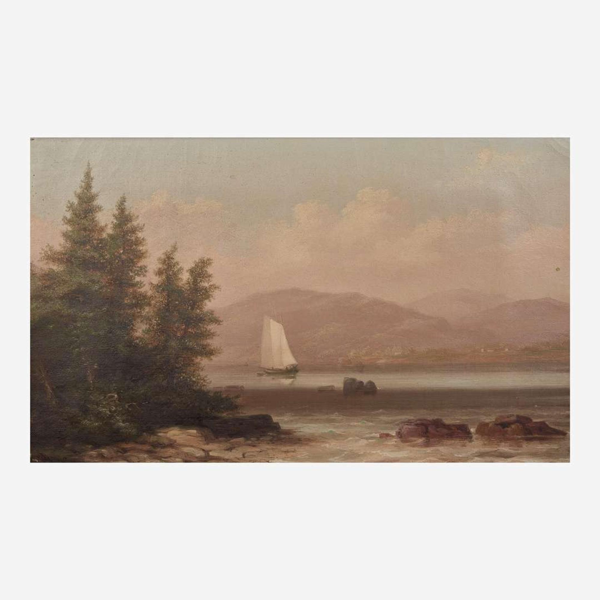 Xanthus Russell Smith (American, 1839–1929) Sailboat by Shore; together with At Arnsteg, Valley of the Reuss, Switzerland (A Pair)