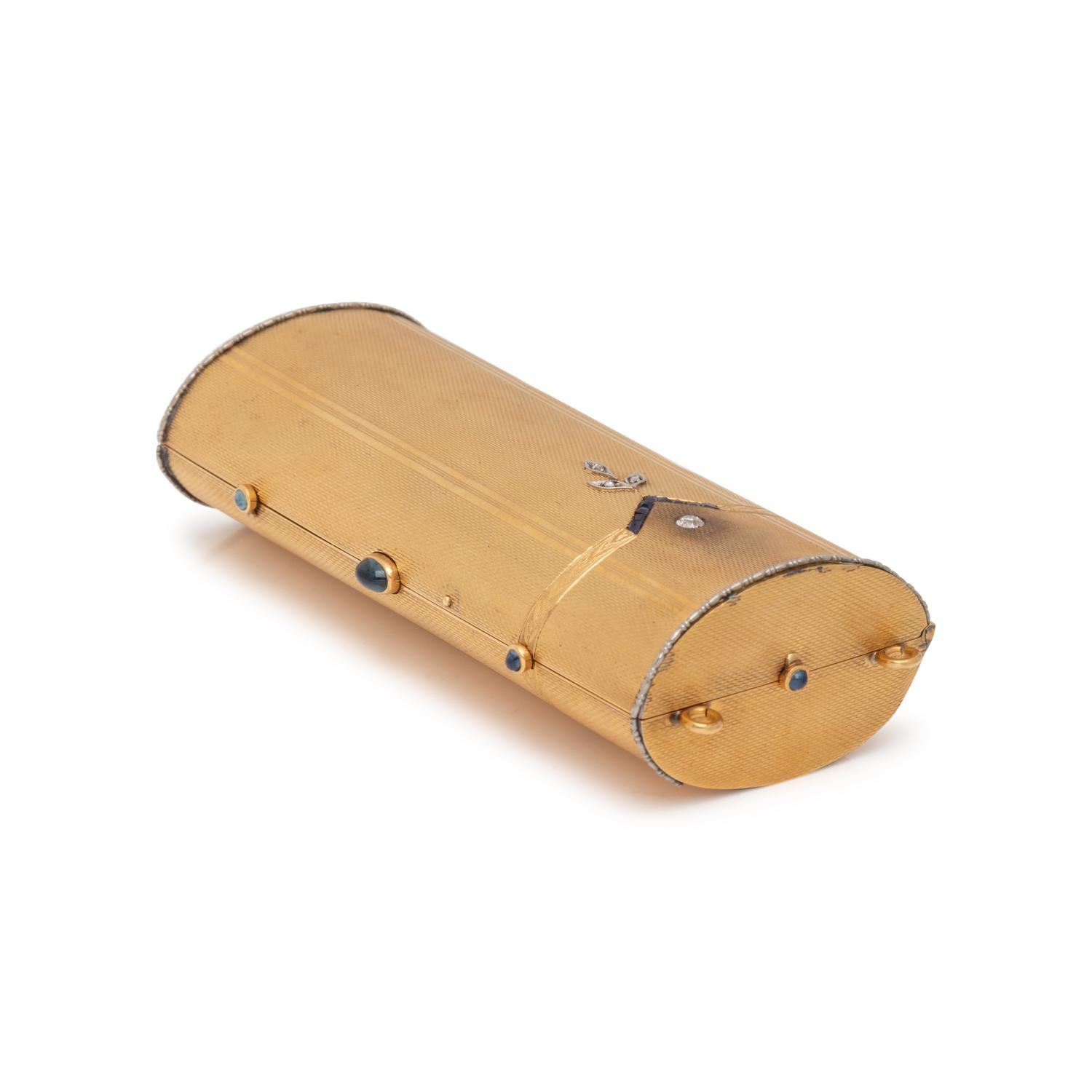 ANTIQUE, YELLOW GOLD, DIAMOND AND SAPPHIRE VANITY CASE