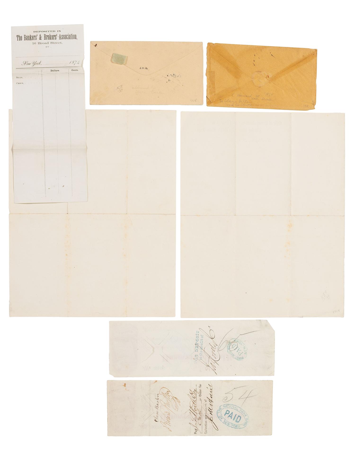 [CLARA BARTON - CIVIL WAR]. ALS and DS by Barton as part of her "Office of Correspondence with the friends of the Missing Men of the United States Army."