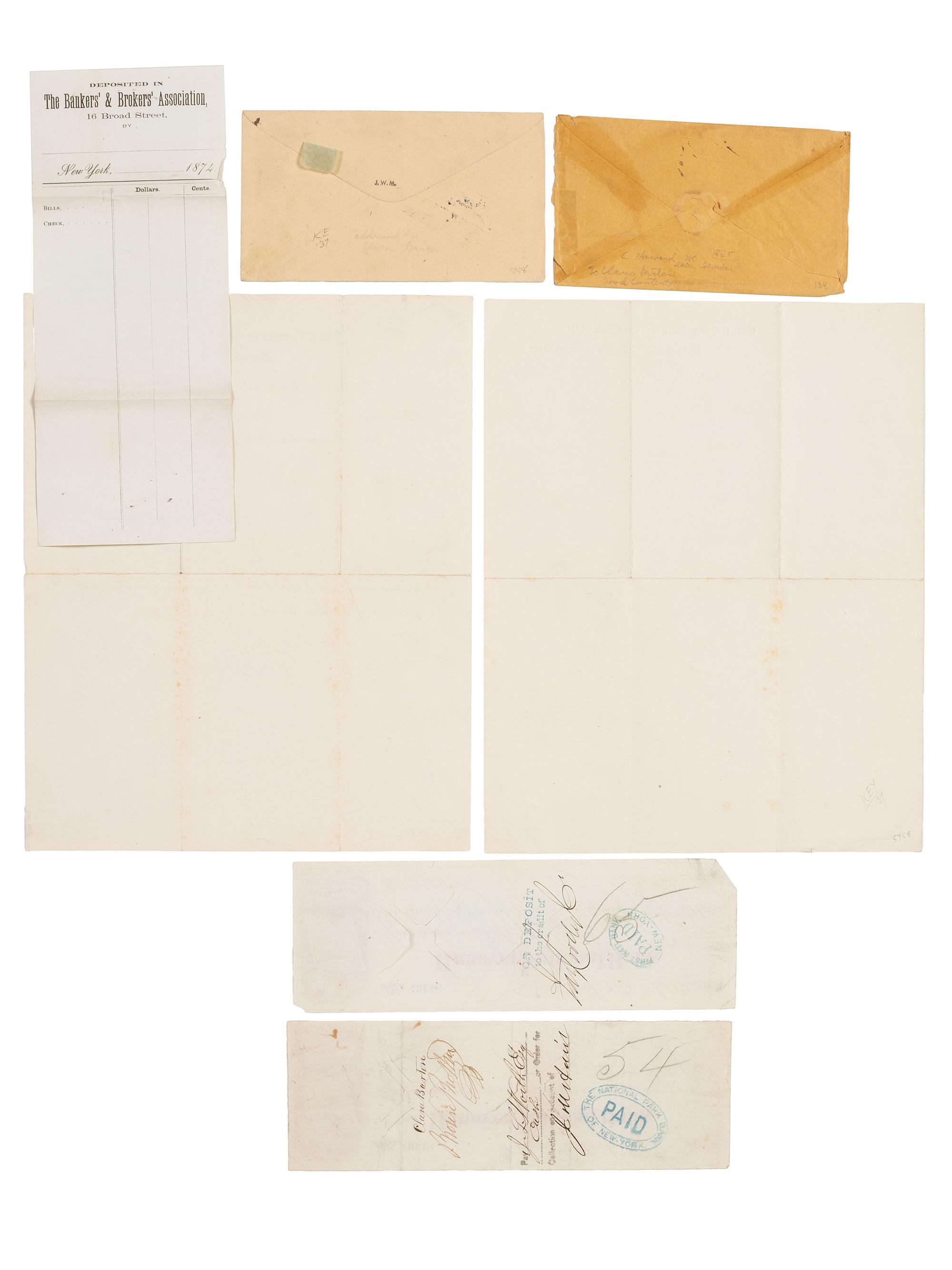 [CLARA BARTON - CIVIL WAR]. ALS and DS by Barton as part of her "Office of Correspondence with the friends of the Missing Men of the United States Army."