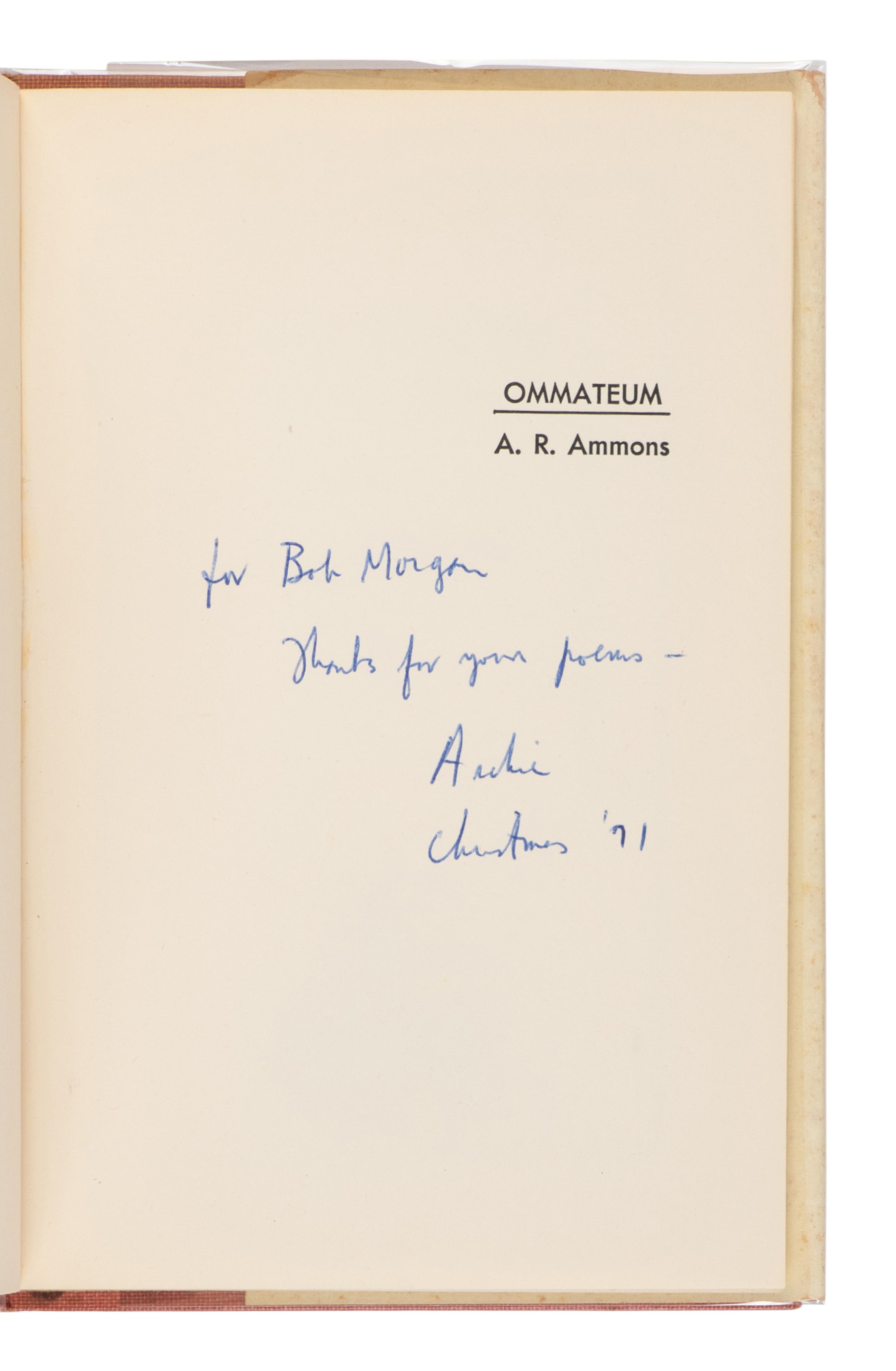 AMMONS, Archibald Randolph (1926-2001). Ommateum with Doxology . Philadelphia: Dorrance & Company, 1955.