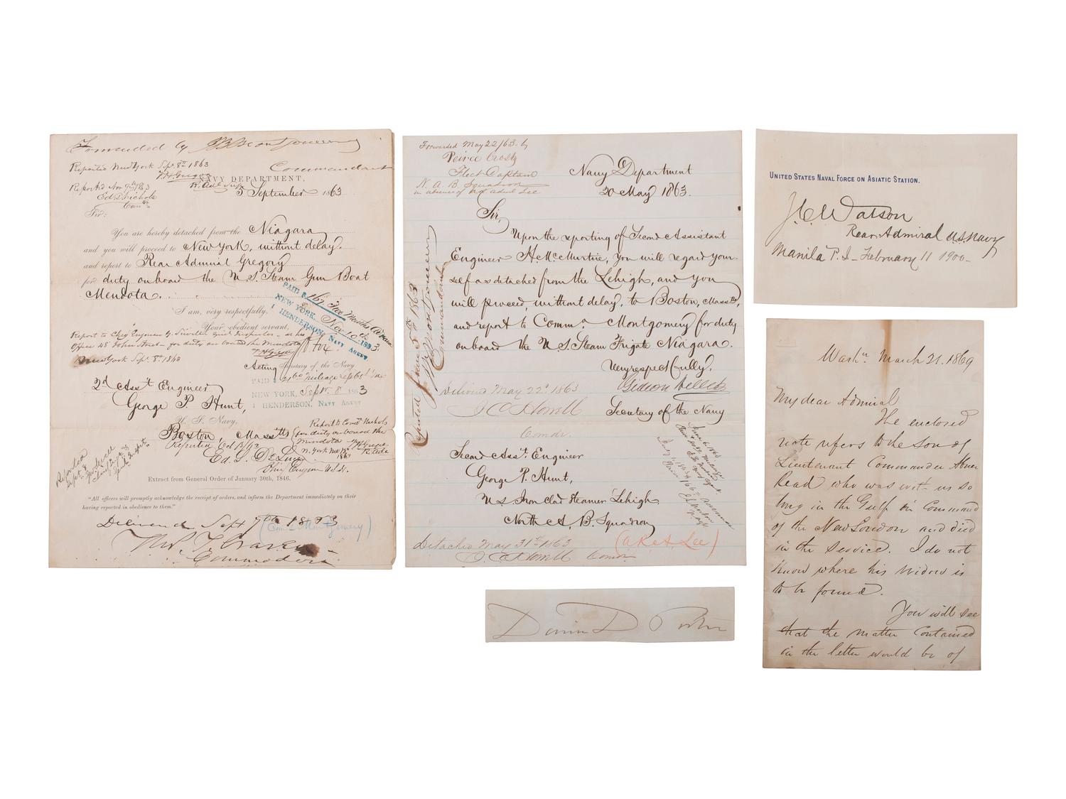 [CIVIL WAR] -- [NAVY]. US Navy signatures. [With:] Benjamin Butler ALS to Admiral Farragut.