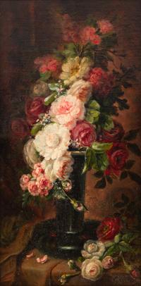 Vase of Flowers on a Draped Table