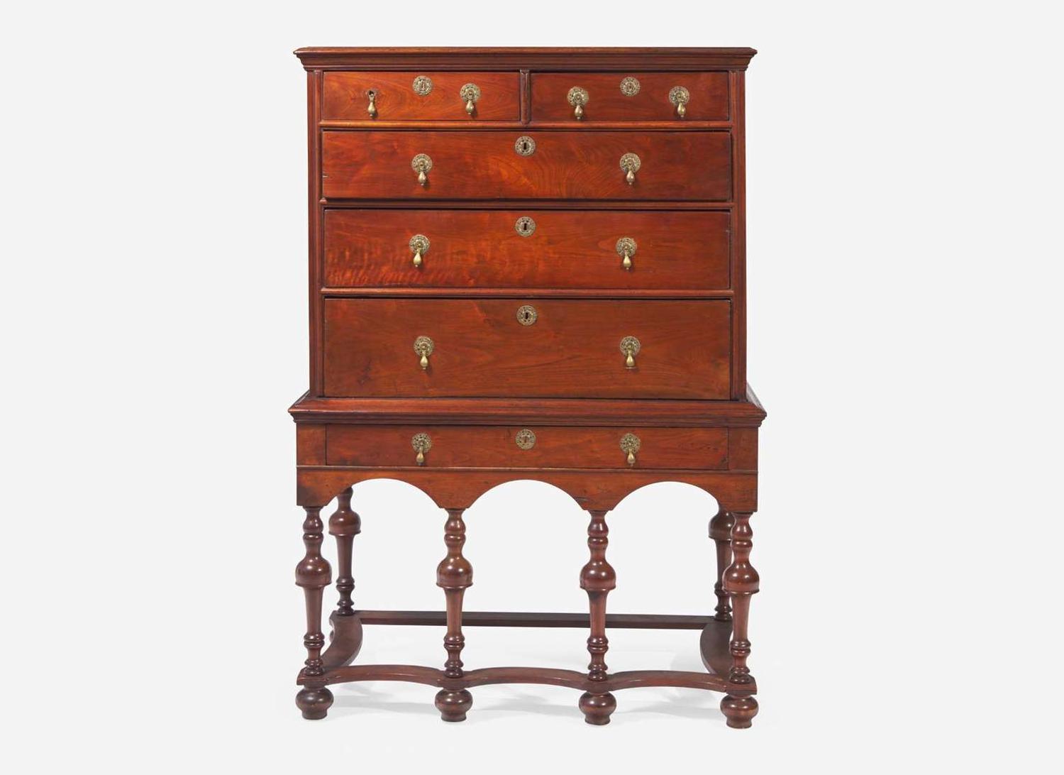 A William & Mary walnut high chest, probably Southeastern Pennsylvania, circa 1700-1720