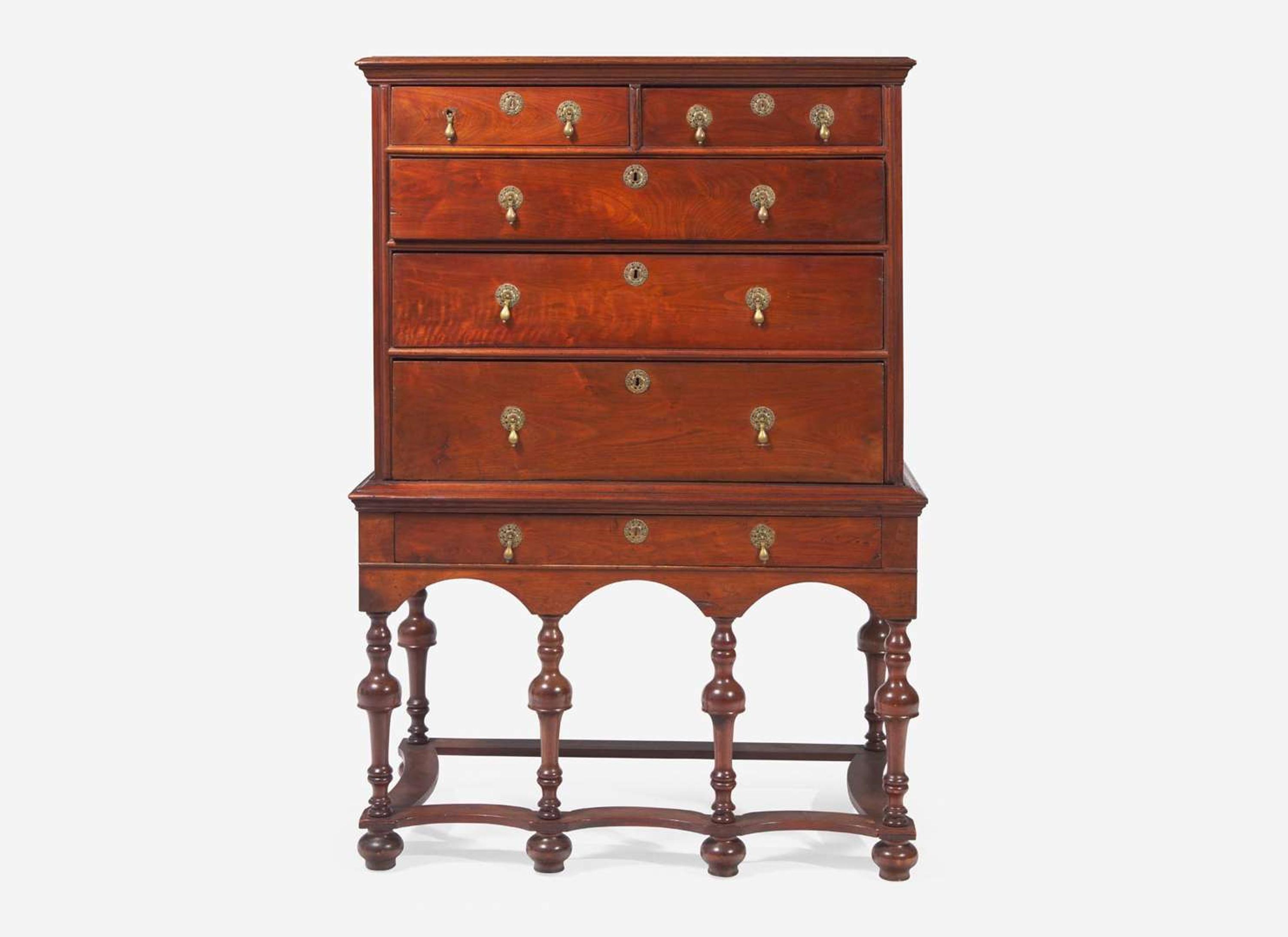 A William & Mary walnut high chest, probably Southeastern Pennsylvania, circa 1700-1720