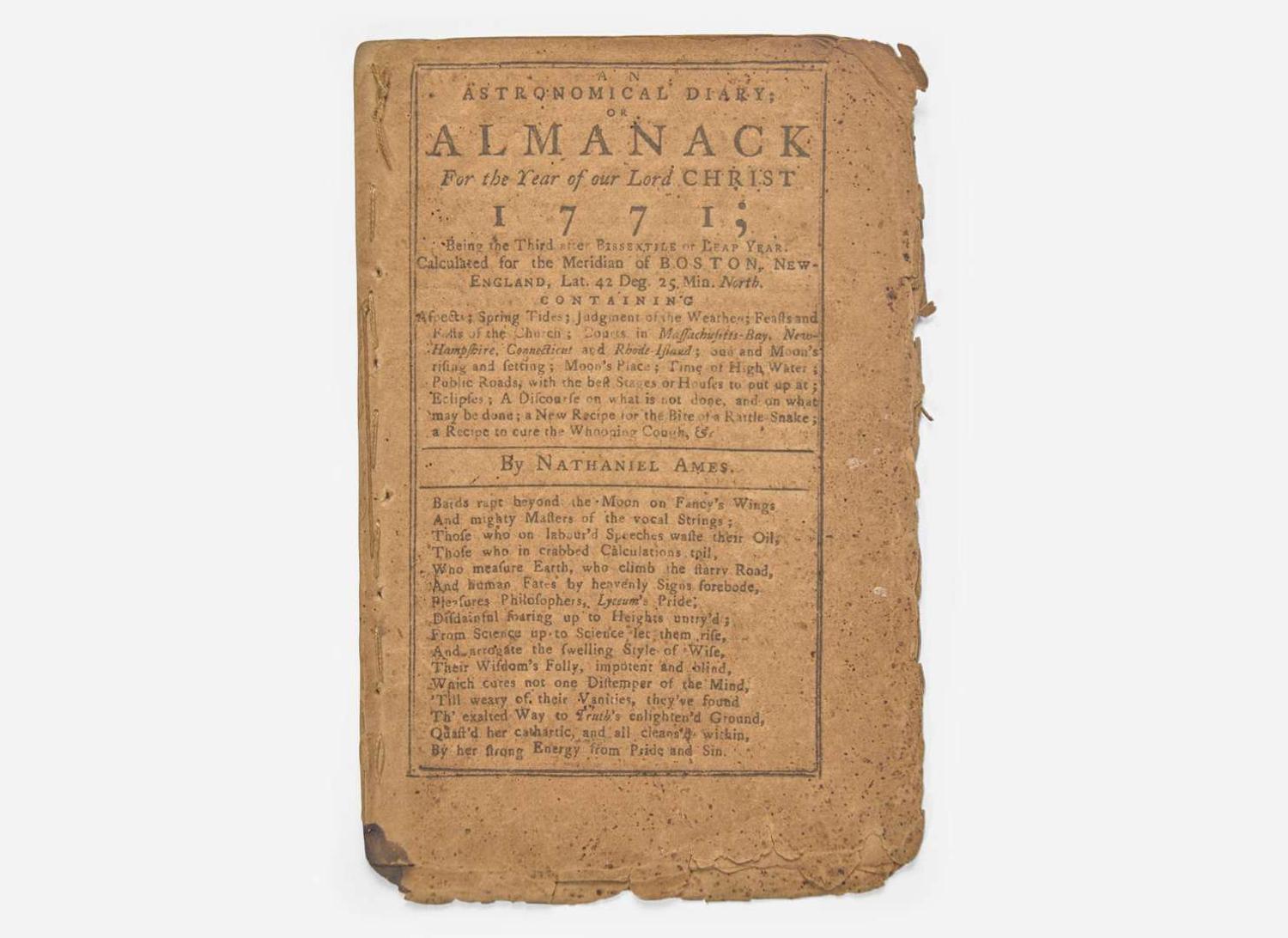 [Americana] [Franklin, Benjamin] Ames, Nathaniel: An Astronomical Diary; or Almanack For the Year of our Lord Christ 1771...