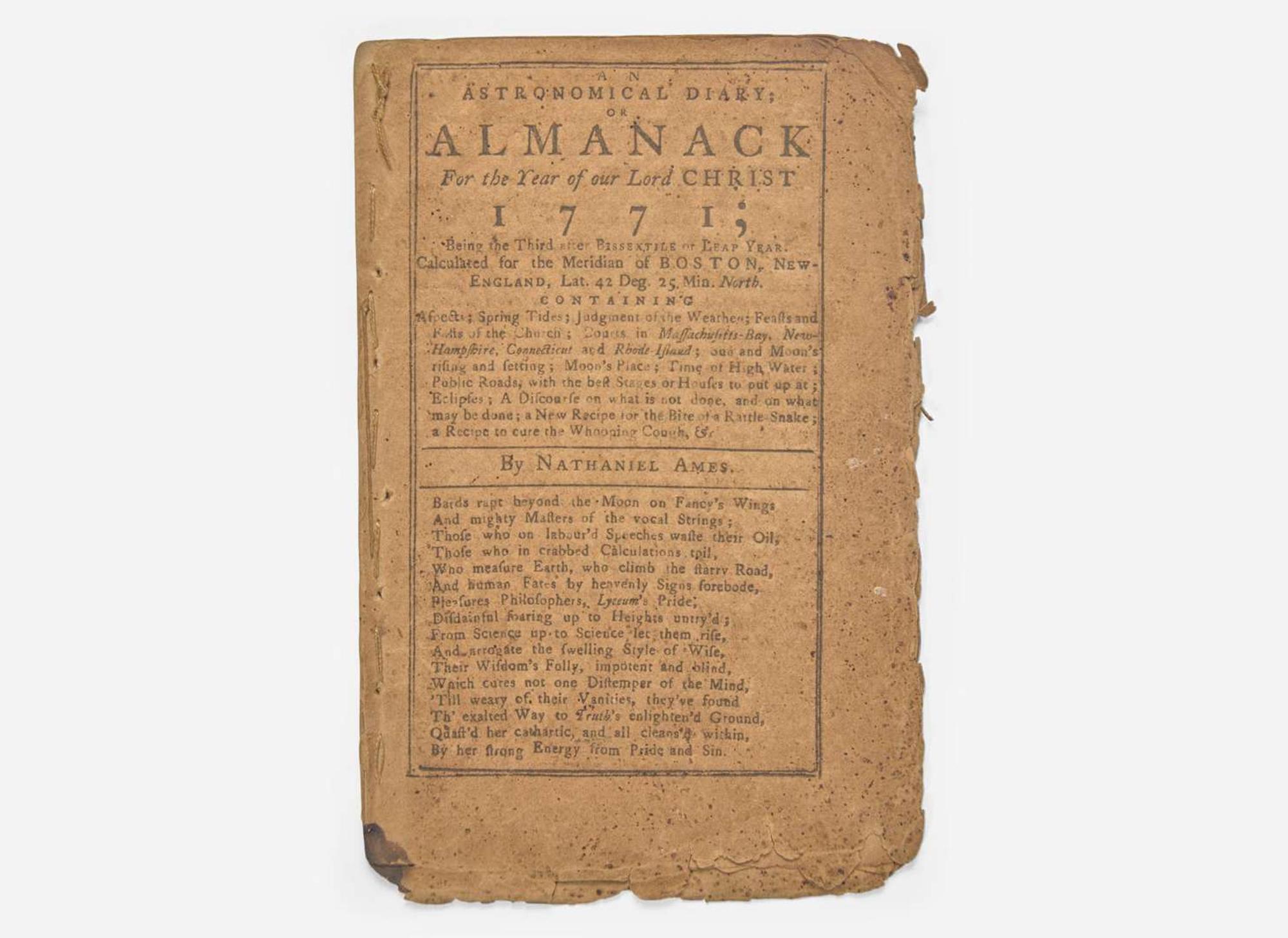 [Americana] [Franklin, Benjamin] Ames, Nathaniel: An Astronomical Diary; or Almanack For the Year of our Lord Christ 1771...