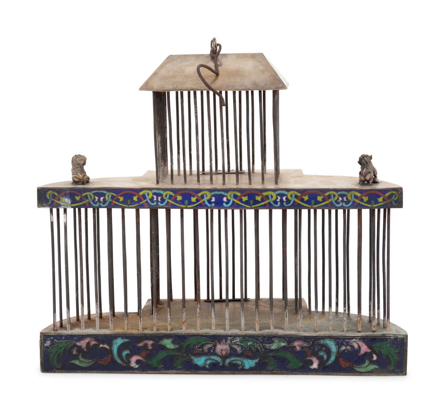 A Chinese Brass and Cloisonne Enamel Ornamental Bird Cage
