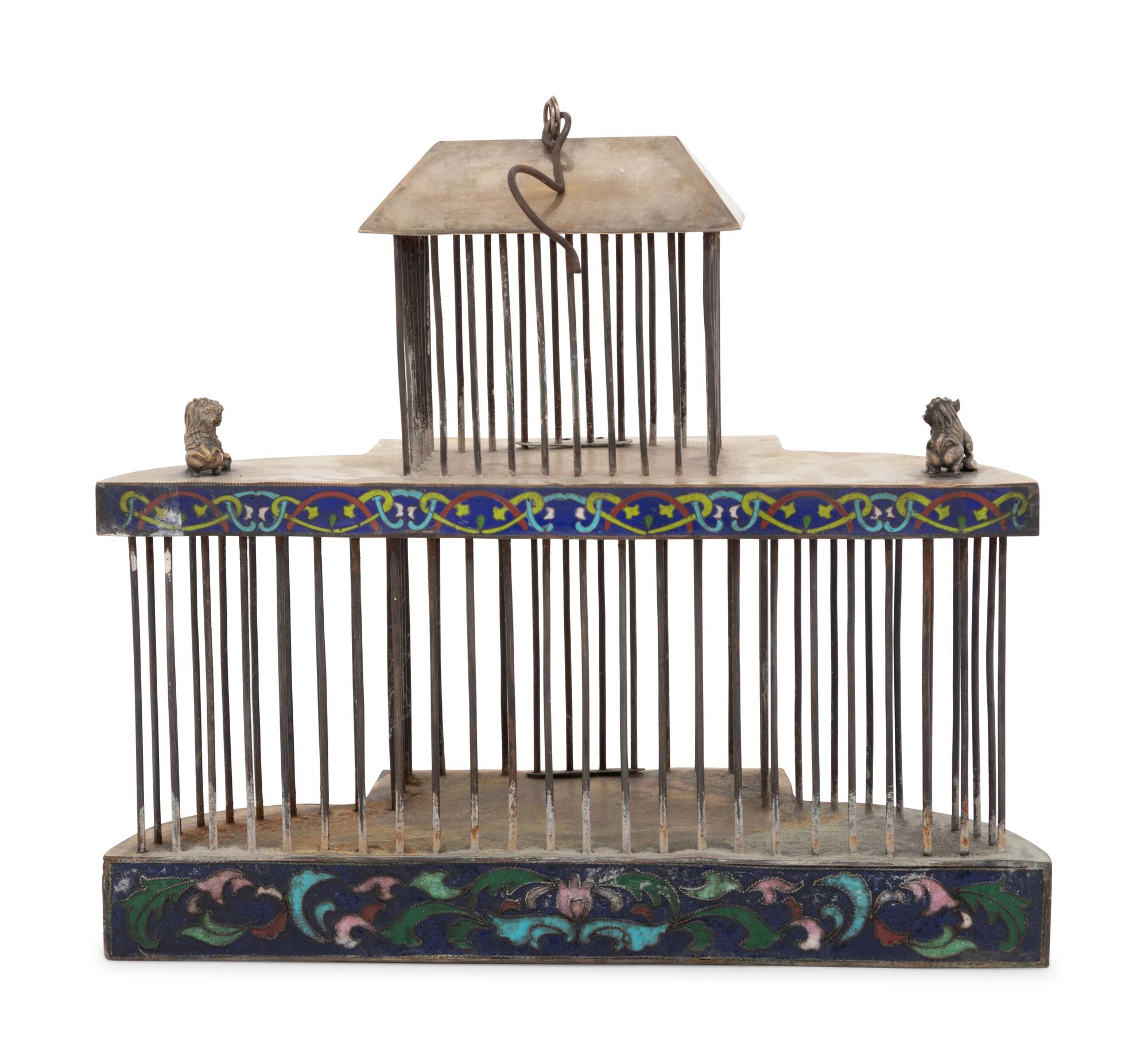 A Chinese Brass and Cloisonne Enamel Ornamental Bird Cage