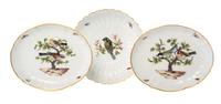 A Group of Three Meissen Porcelain Ornithological Plates, Width of pair 8 1/2 inches.