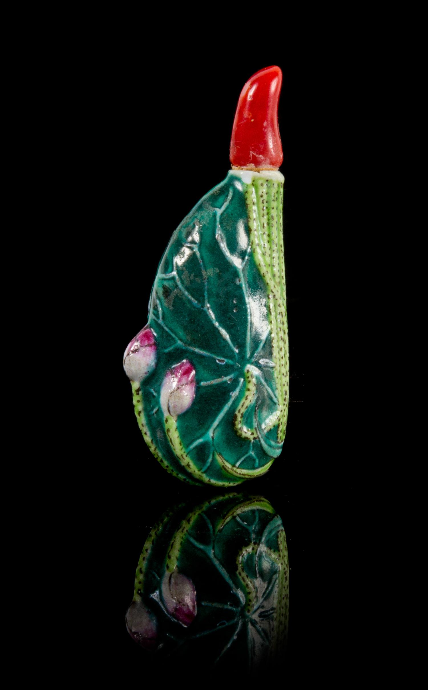 A Molded Porcelain 'Lotus Leaf' Snuff Bottle — 19TH CENTURY