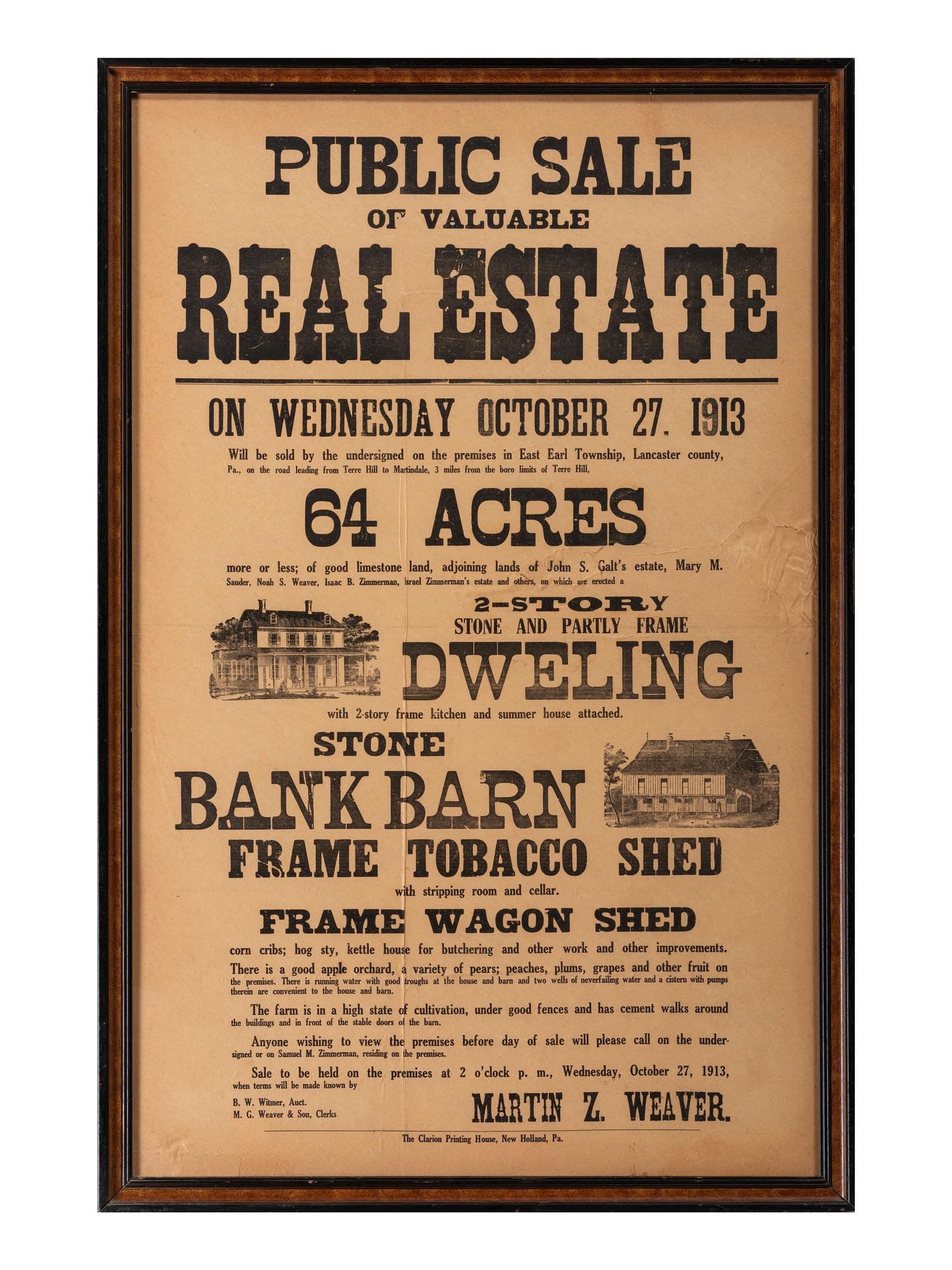 A Printed Broadside Advertising a 'Public Sale of Valuable Real Estate'
