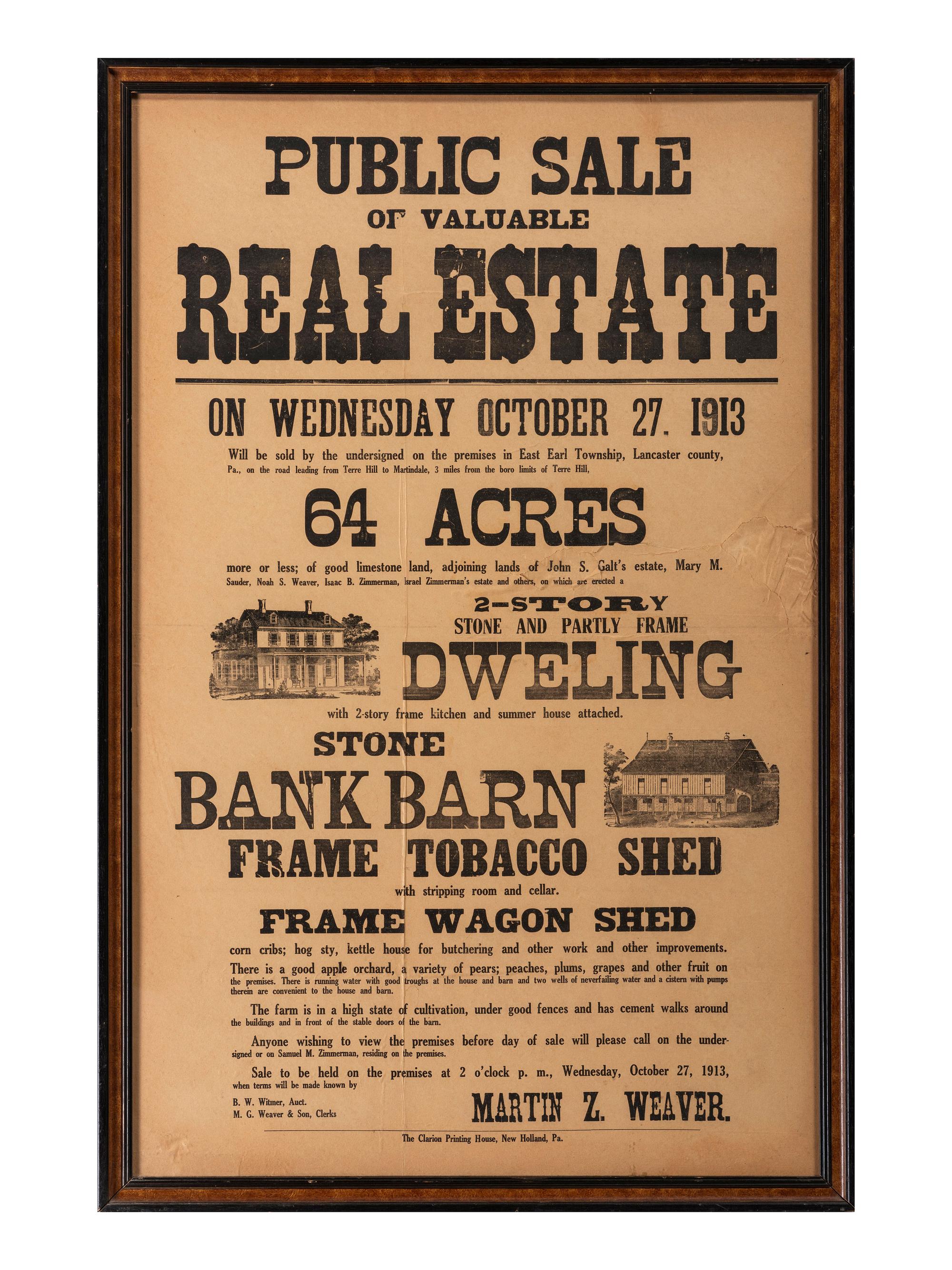 A Printed Broadside Advertising a 'Public Sale of Valuable Real Estate'