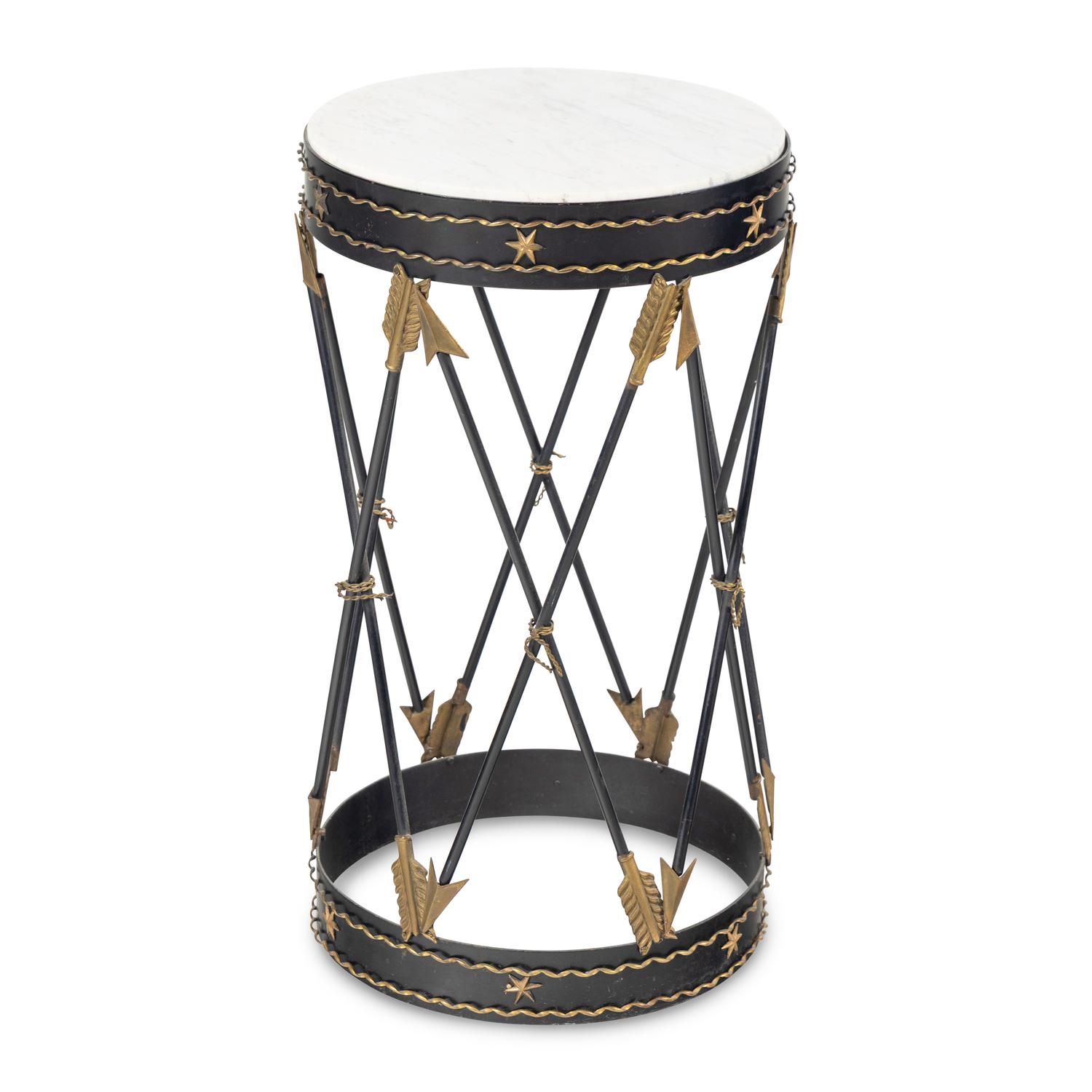 A Empire Style Black Painted, Parcel-Gilt, and Marble-Top Occasional Table
