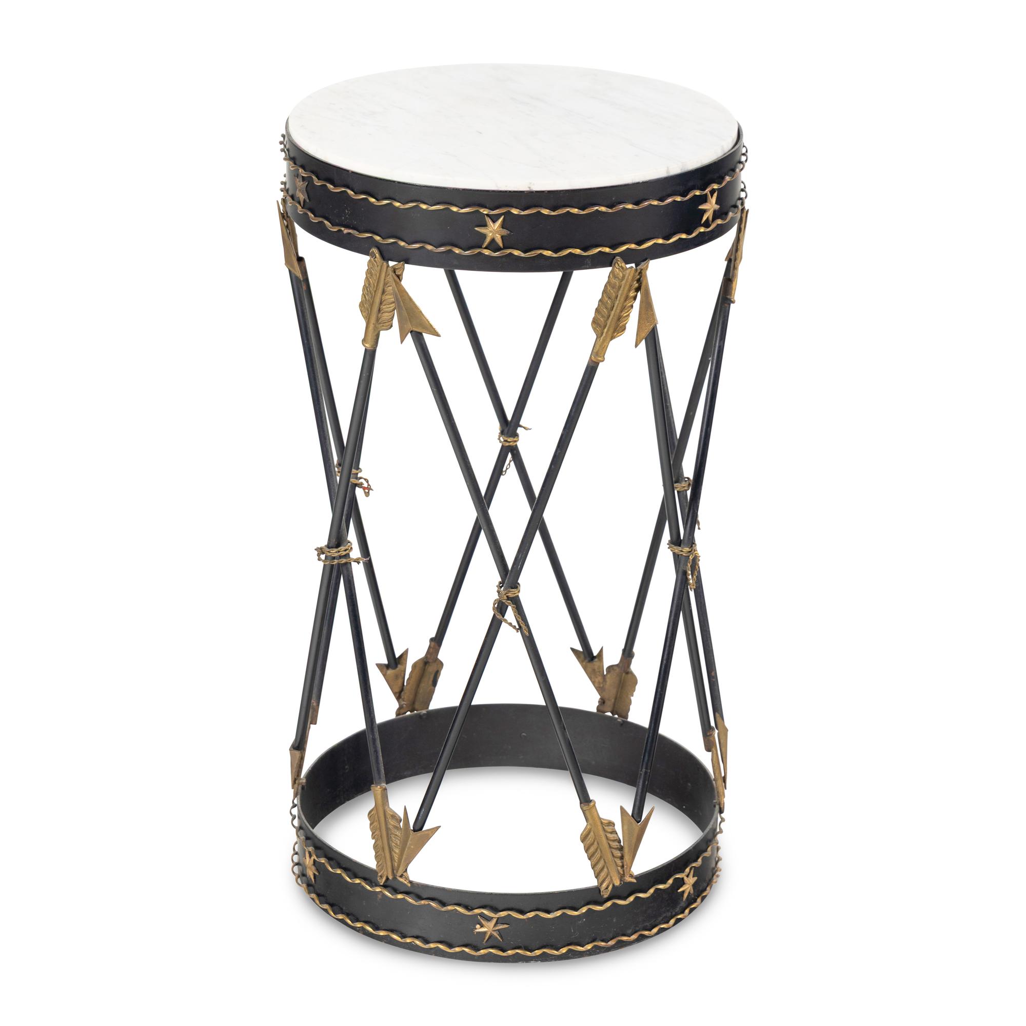 A Empire Style Black Painted, Parcel-Gilt, and Marble-Top Occasional Table