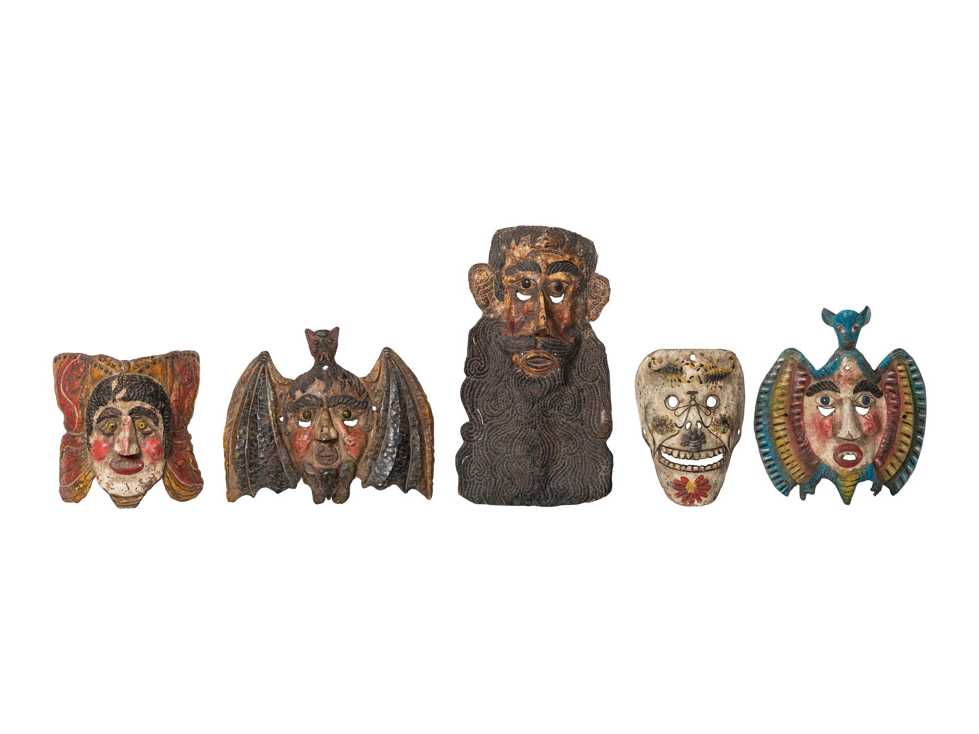 Five Mexican Copper Festival Masks