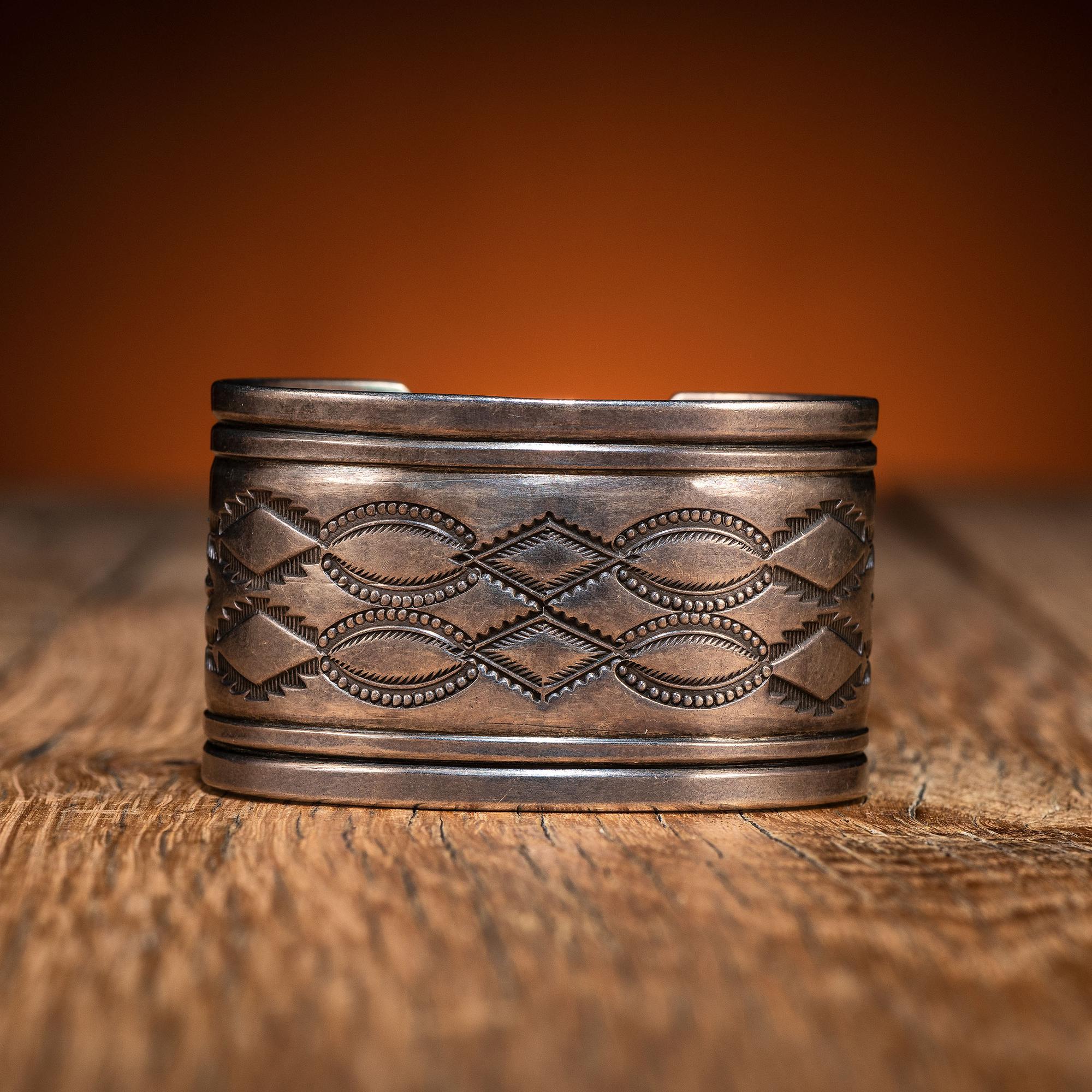 Navajo Heavily Stamped Silver Cuff Bracelet