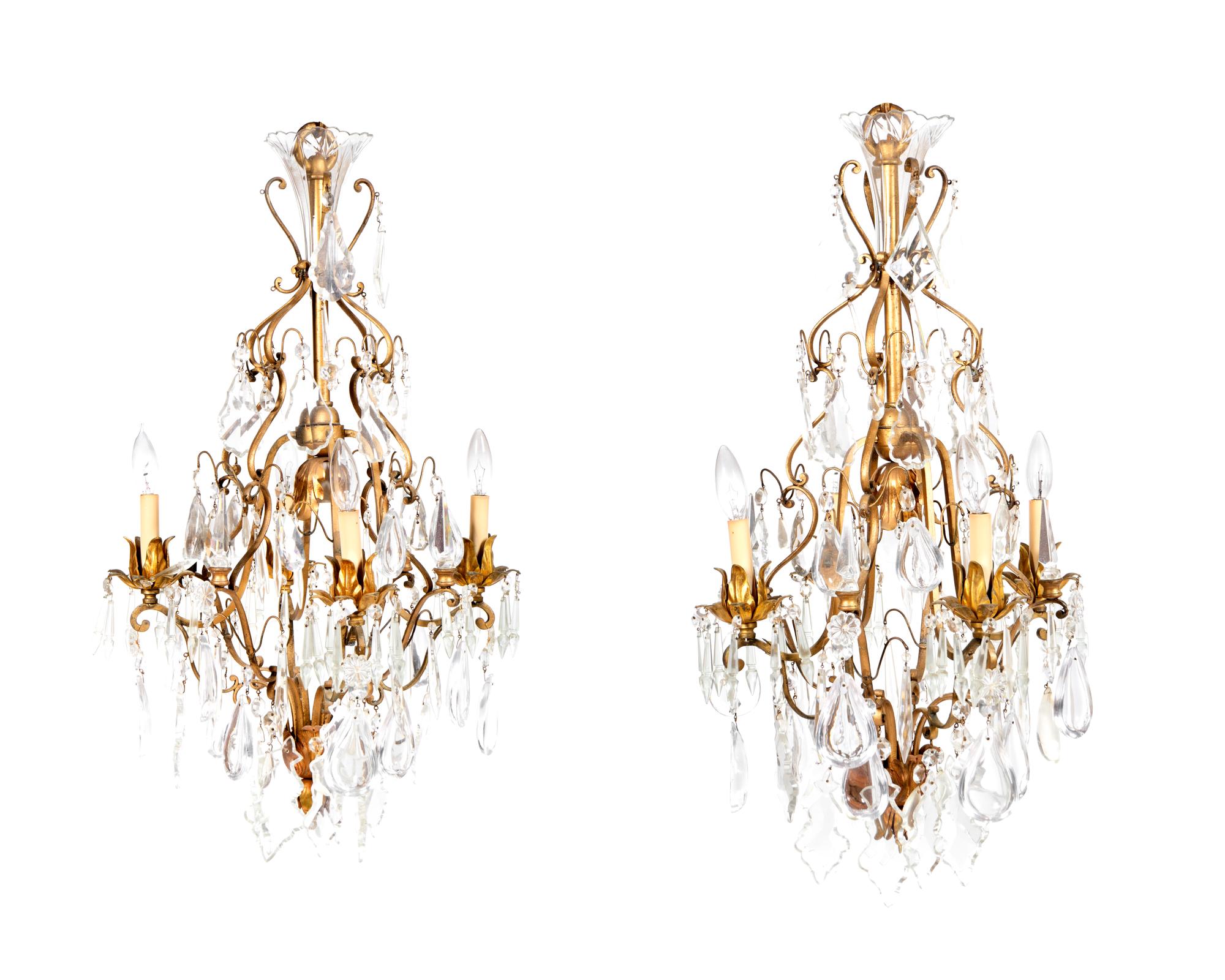 A Pair of French Gilt Bronze Chandeliers — 19TH CENTURY