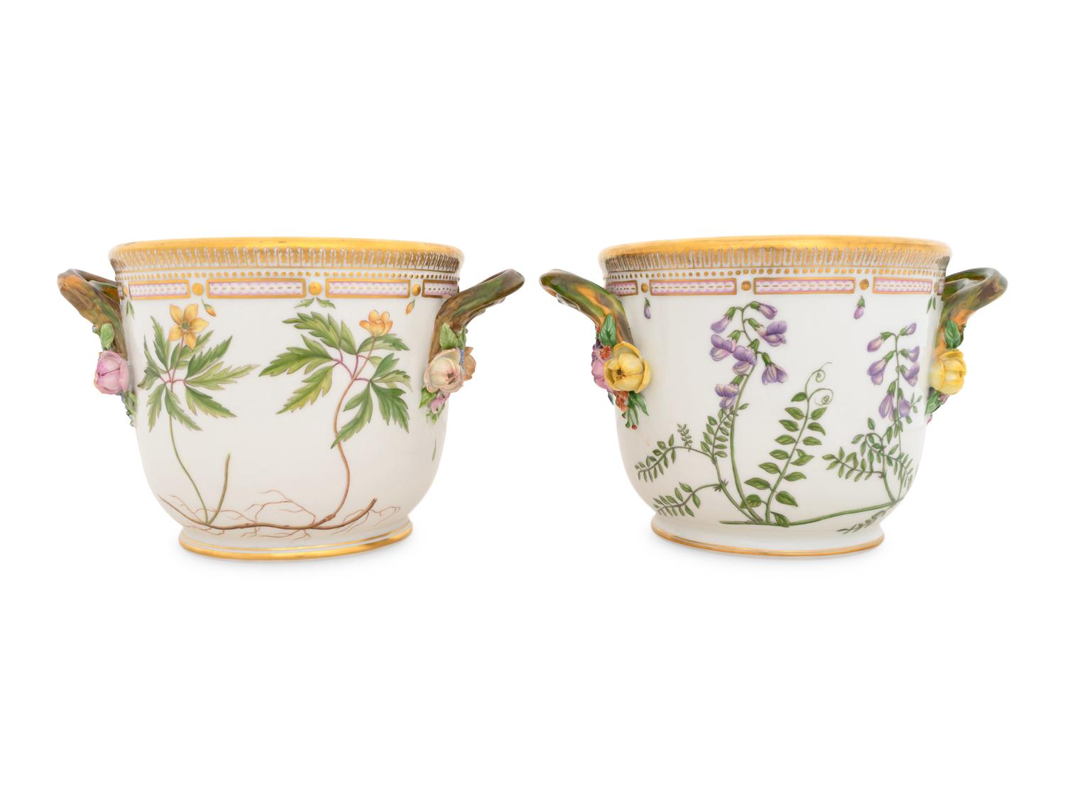 A Pair of Royal Copenhagen Flora Danica Bottle Coolers