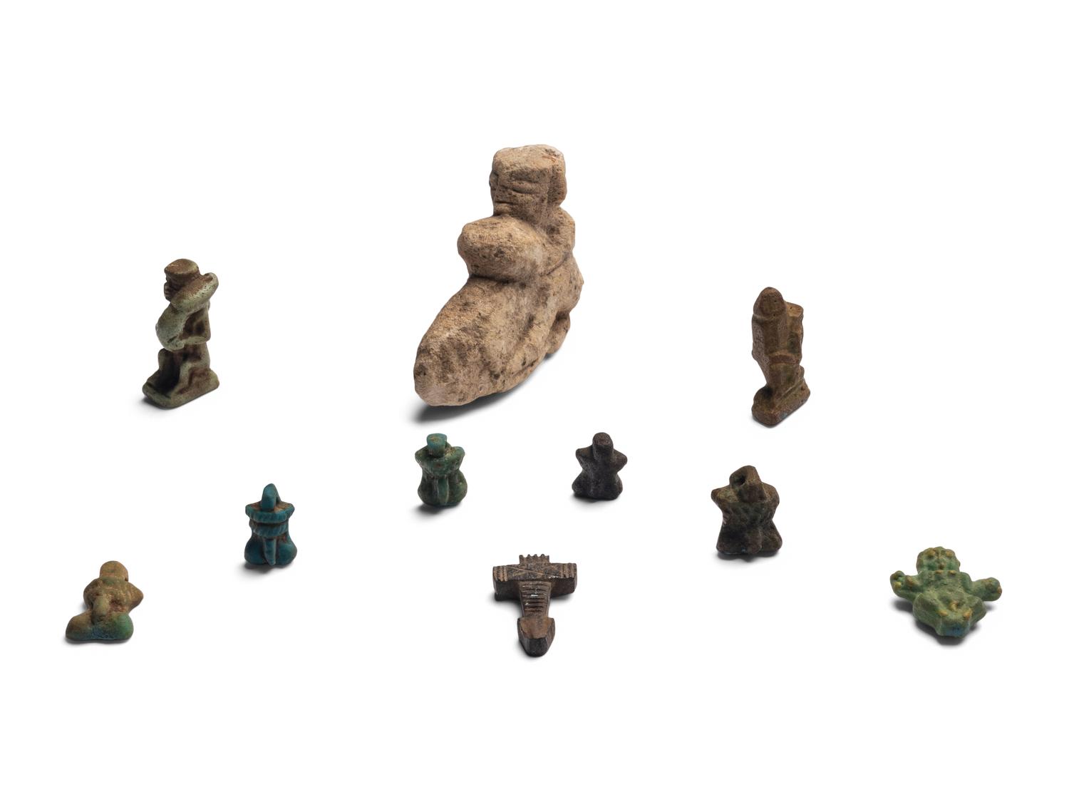 Ten Egyptian Faience Erotic Amulets