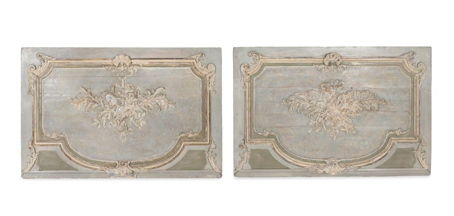 Two French Carved and Painted Pine Overdoor Panels