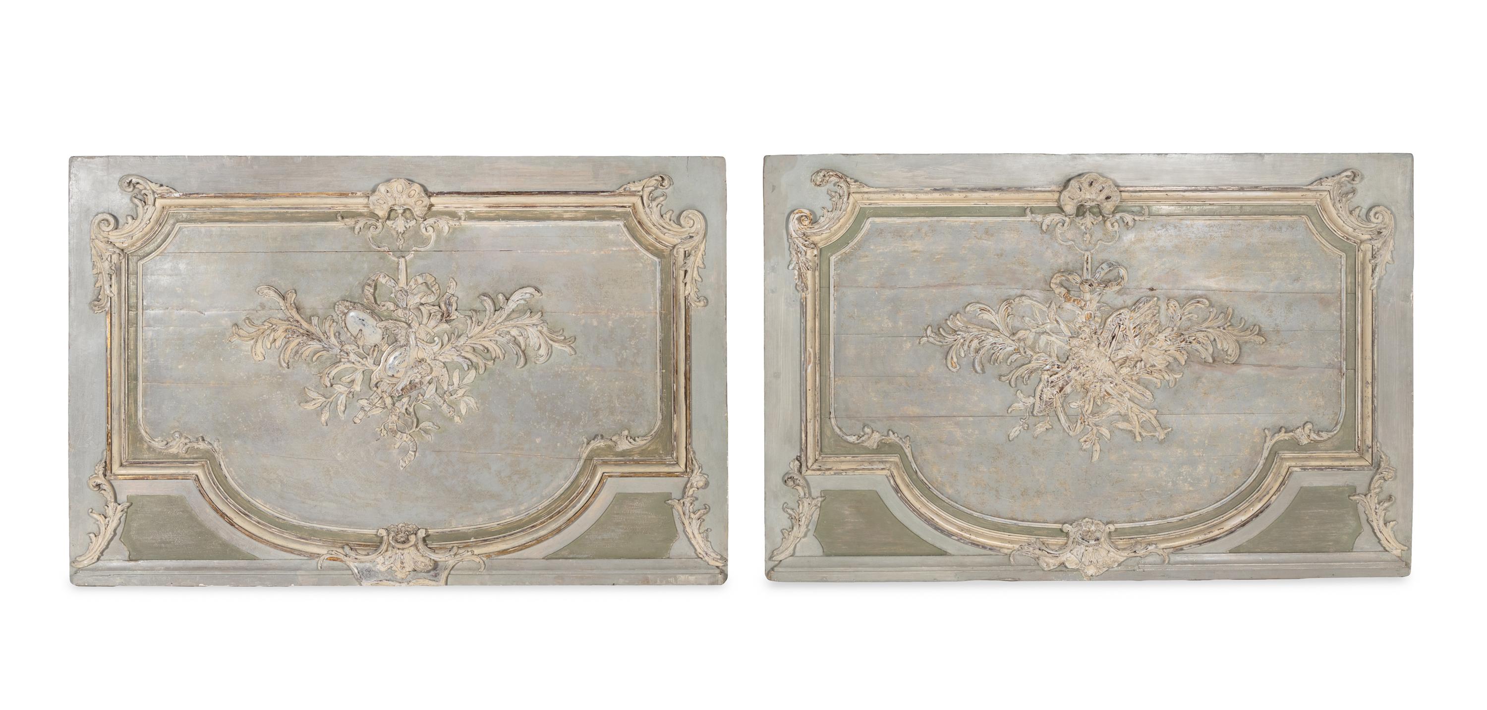 Two French Carved and Painted Pine Overdoor Panels