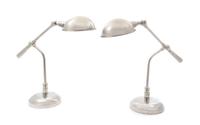 A Pair of Nickel-Plated Counter Balance Desk Lamps Height 17 inches.