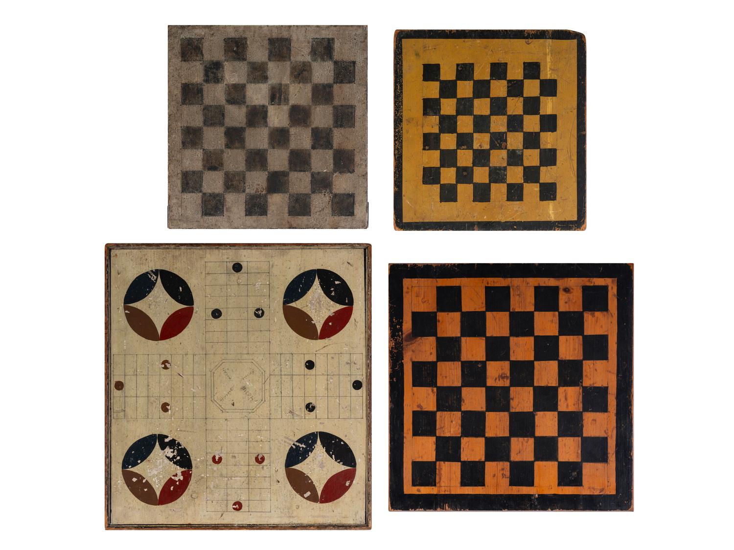 Four Paint Decorated Checker Boards