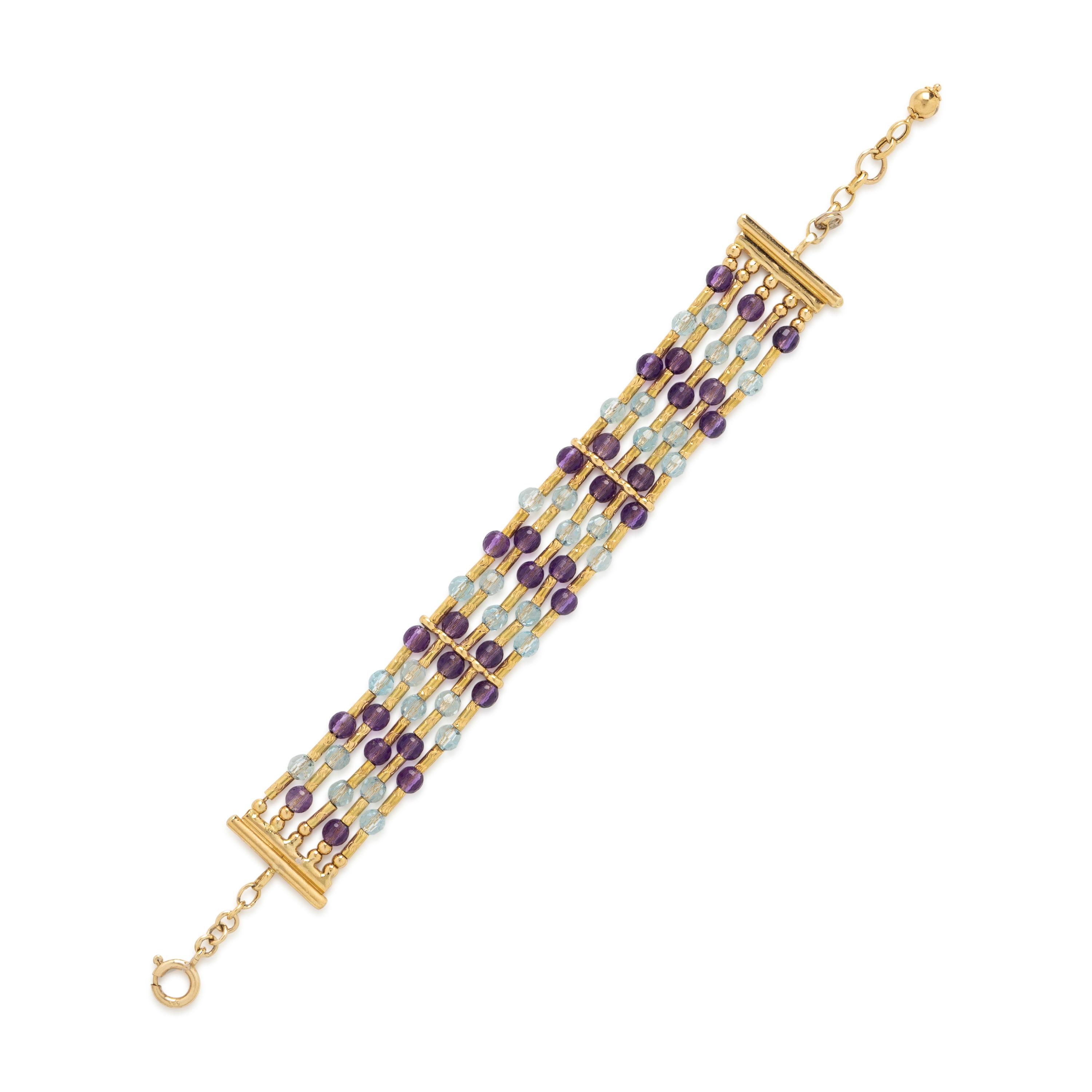 Amethyst, Blue Topaz, and Yellow Gold Bracelet