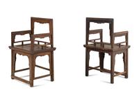 A Pair of Chinese Hardwood Lowback Armchairs, Meiguiyi, 19th-Early 20th Century — 晚清民國 硬木玫瑰椅一對