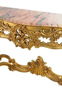 A Pair of Louis XV Style Giltwood Marble-Top Console Tables
