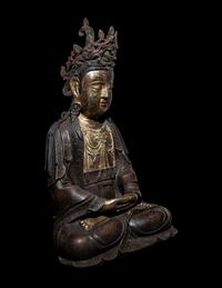 A Chinese Parcel Gilt Bronze Figure of Guanyin