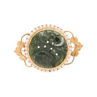 YELLOW GOLD, CARVED JADEITE AND SEED PEARL BROOCH