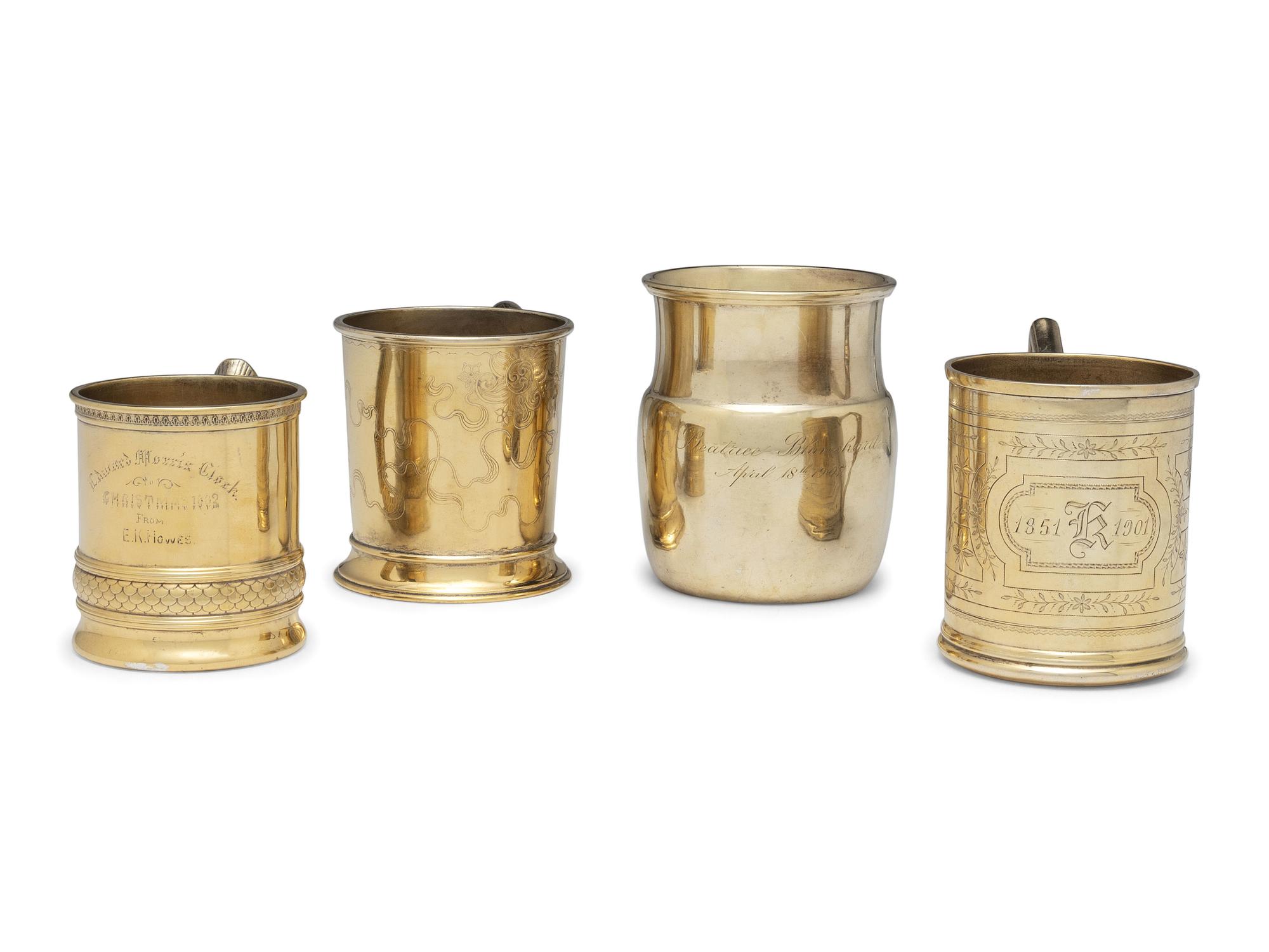 Four American Silver-Gilt Mugs