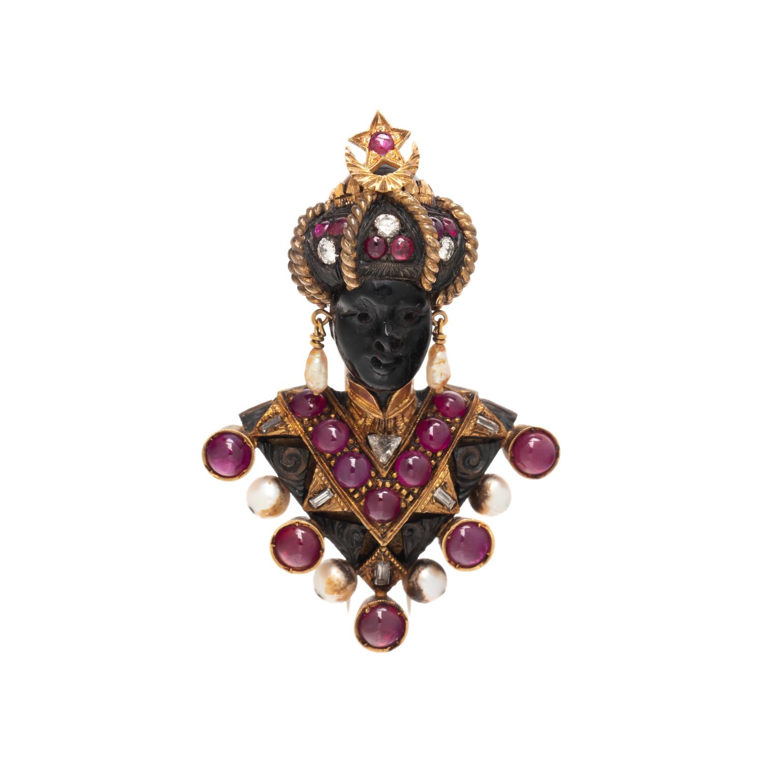 NARDI, YELLOW GOLD, SILVER, AND MULTIGEM BROOCH