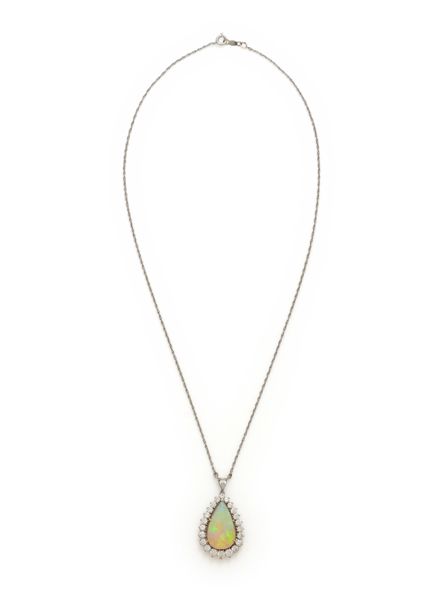 WHITE GOLD, OPAL AND DIAMOND NECKLACE