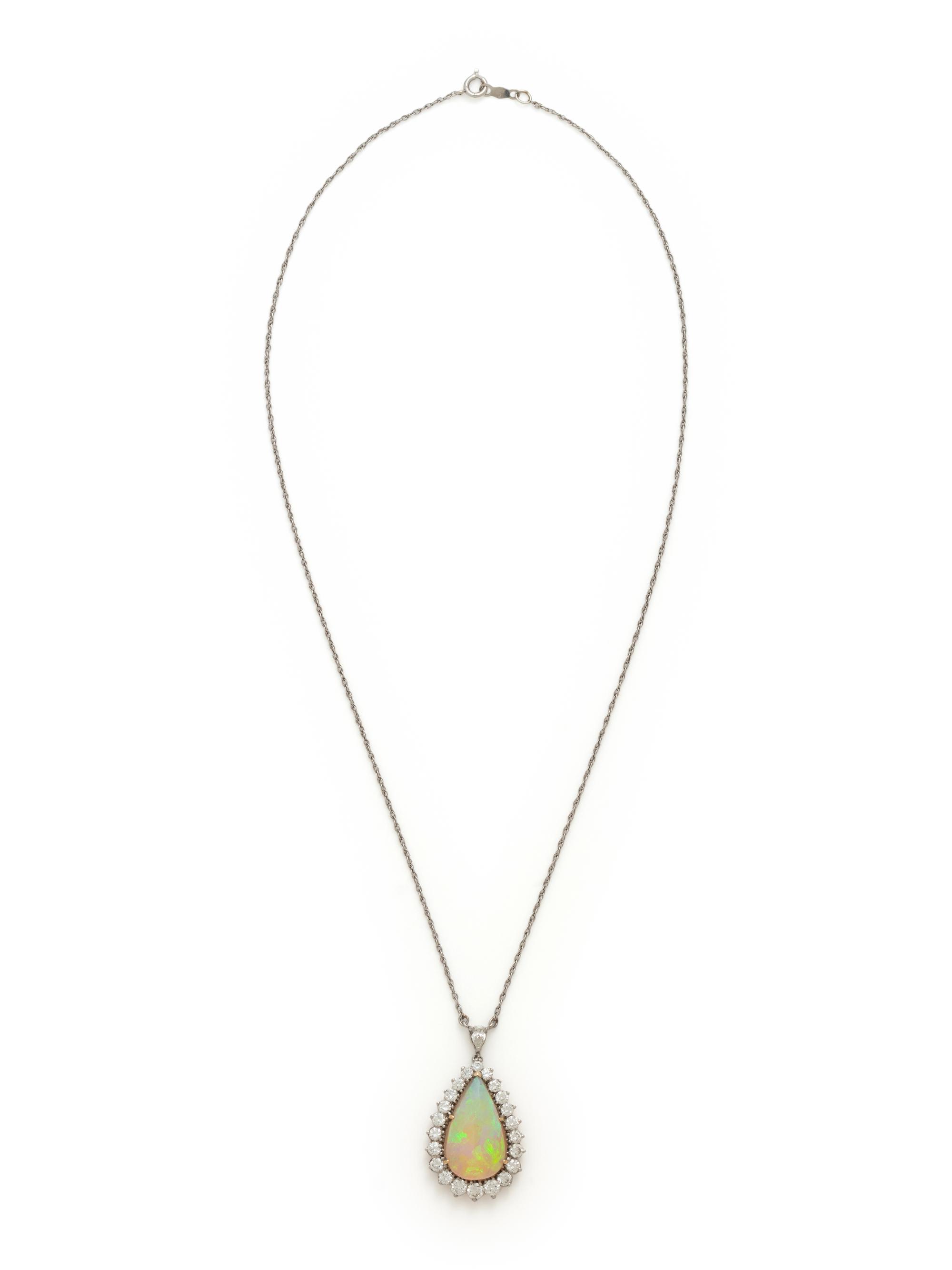 WHITE GOLD, OPAL AND DIAMOND NECKLACE