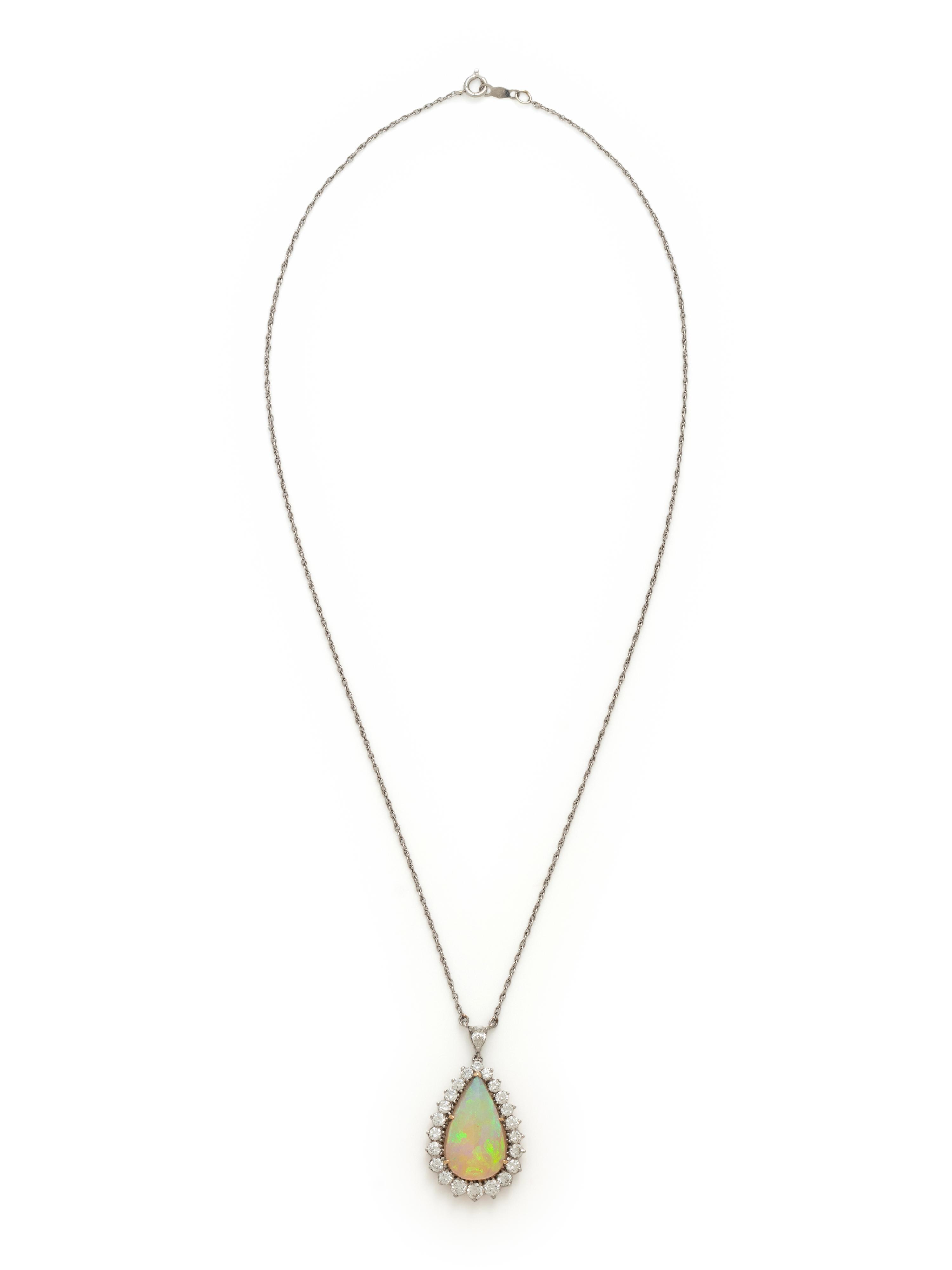 WHITE GOLD, OPAL AND DIAMOND NECKLACE