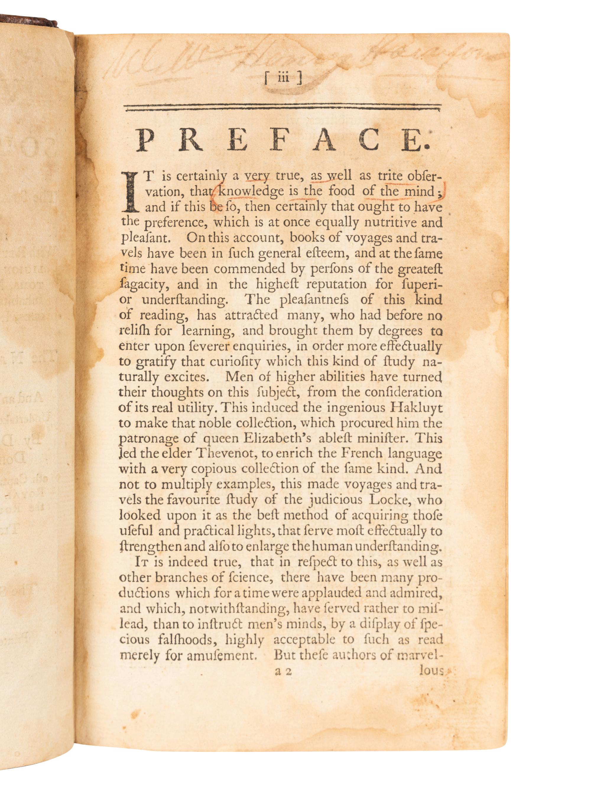 [HARRISON, William Henry (1773-1841), his copy]. ULLOA, Antonio de (1716-1795) and Jorge Juan y SANTACILLA (1712-1773). A Voyage to South America . London: L. Davis and C. Reymers, 1760.