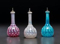Three 'Stars and Stripes' Opalescent Glass Barber Bottles