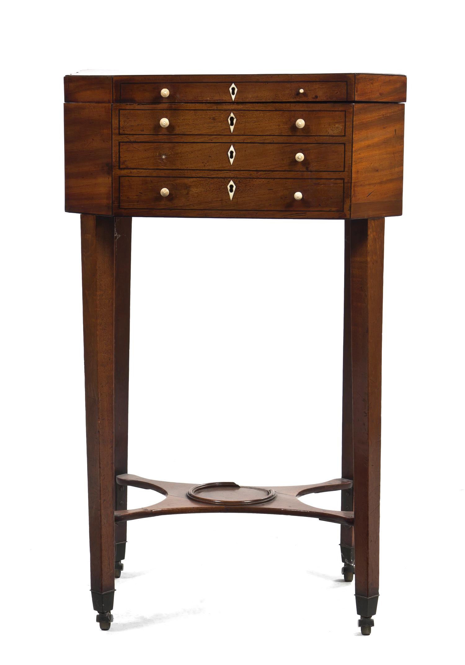 A Georgian Style Mahogany Sewing Table, Height 31 3/4 x width 19 1/8 x depth 14 3/4 inches.