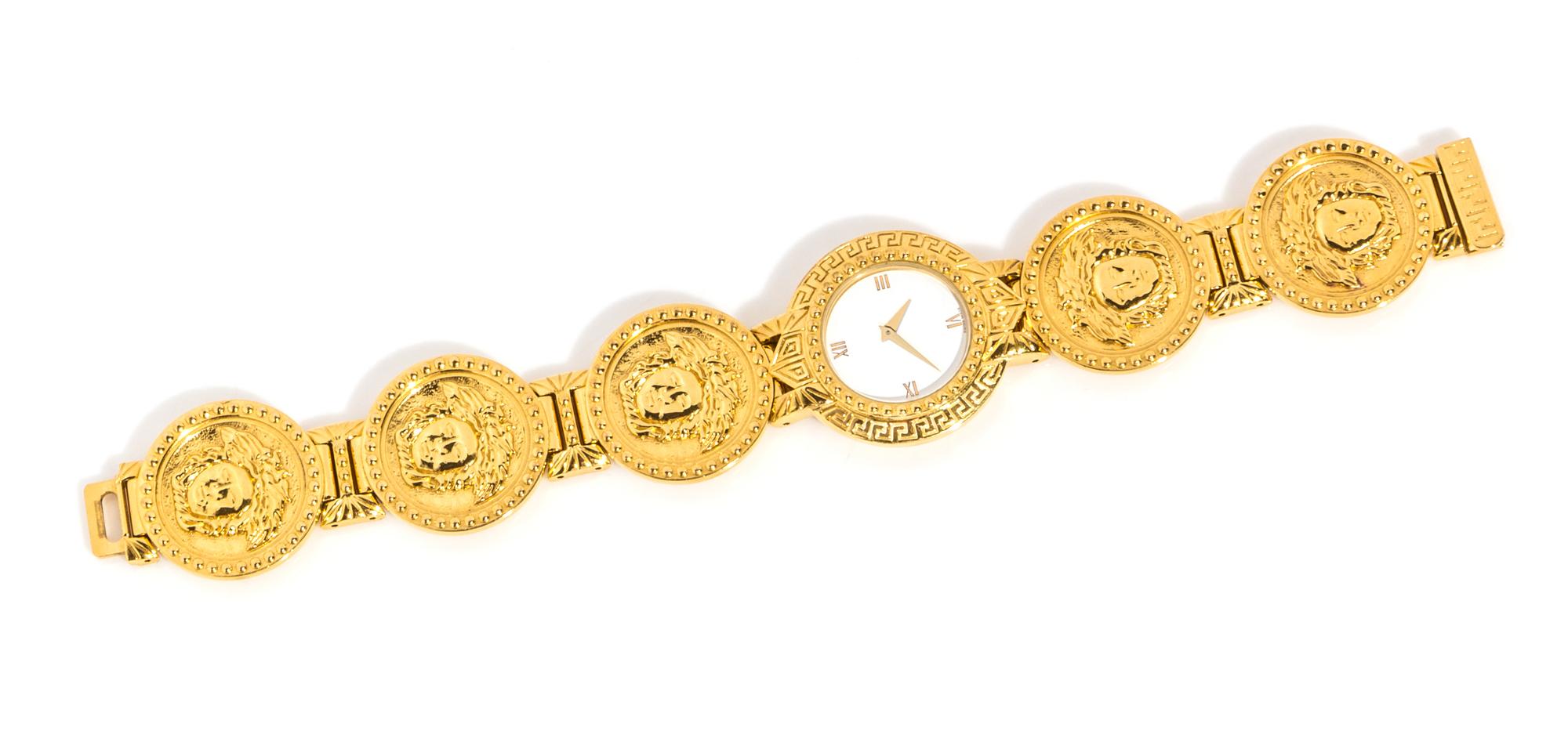 A Gianni Versace Medusa Disc Link Watch, 7.5" X 1.25".